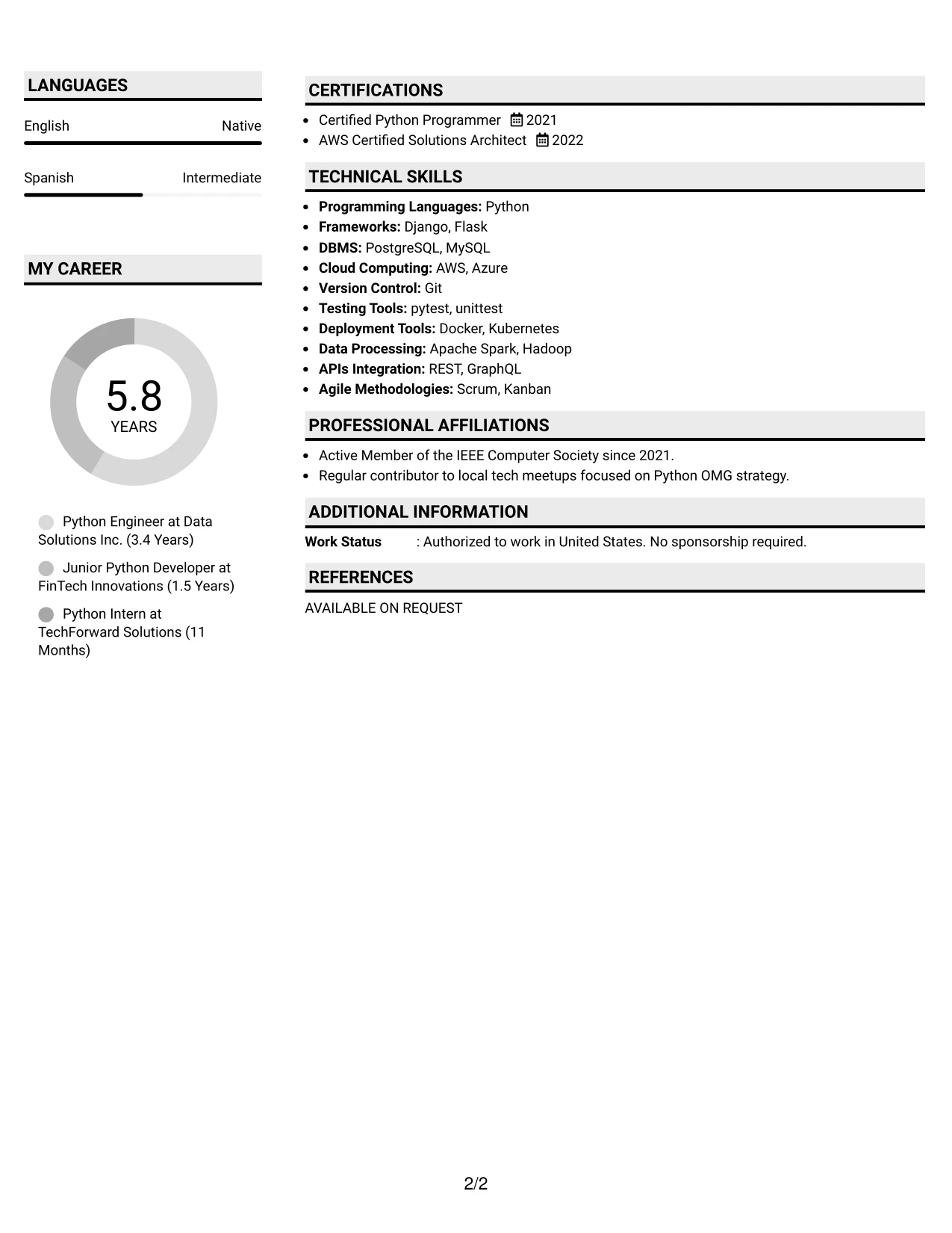 Resume Example Page 2