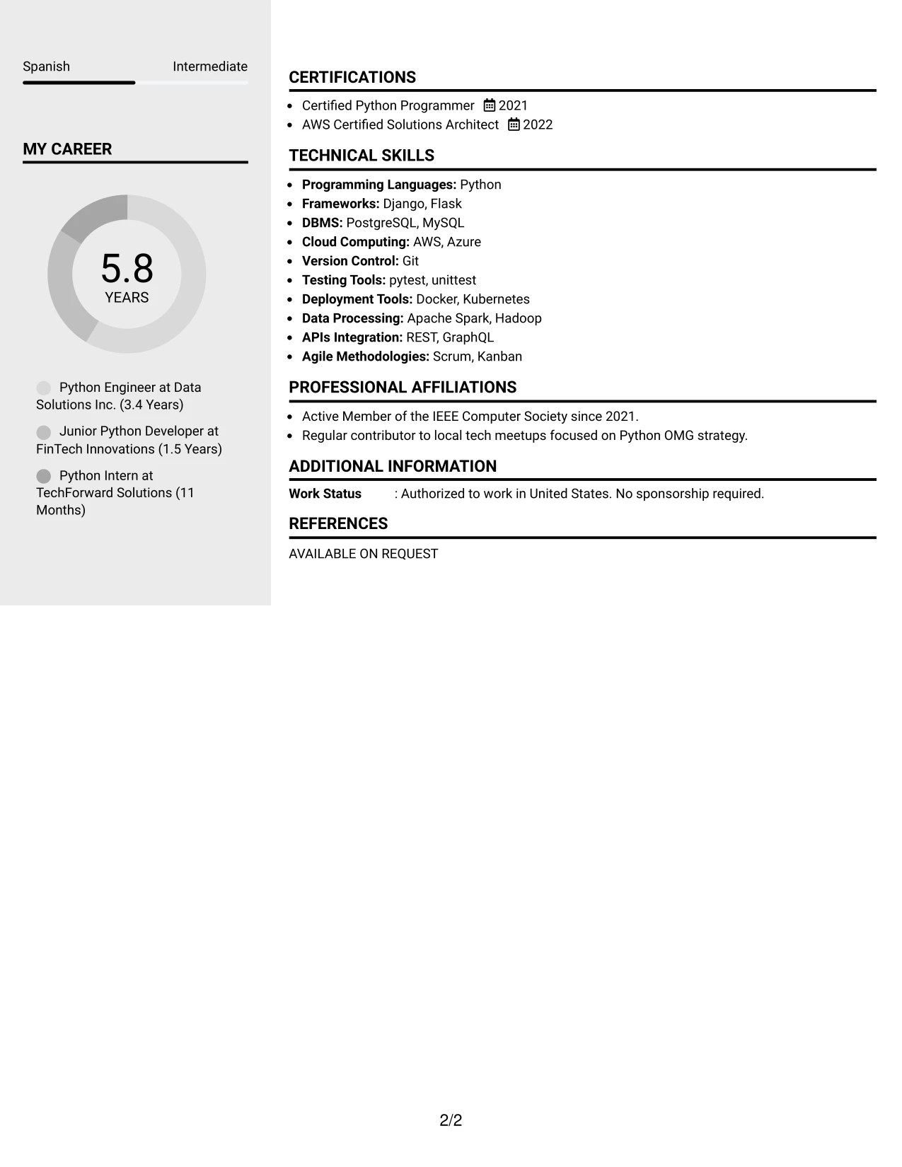 Resume Example Page 2