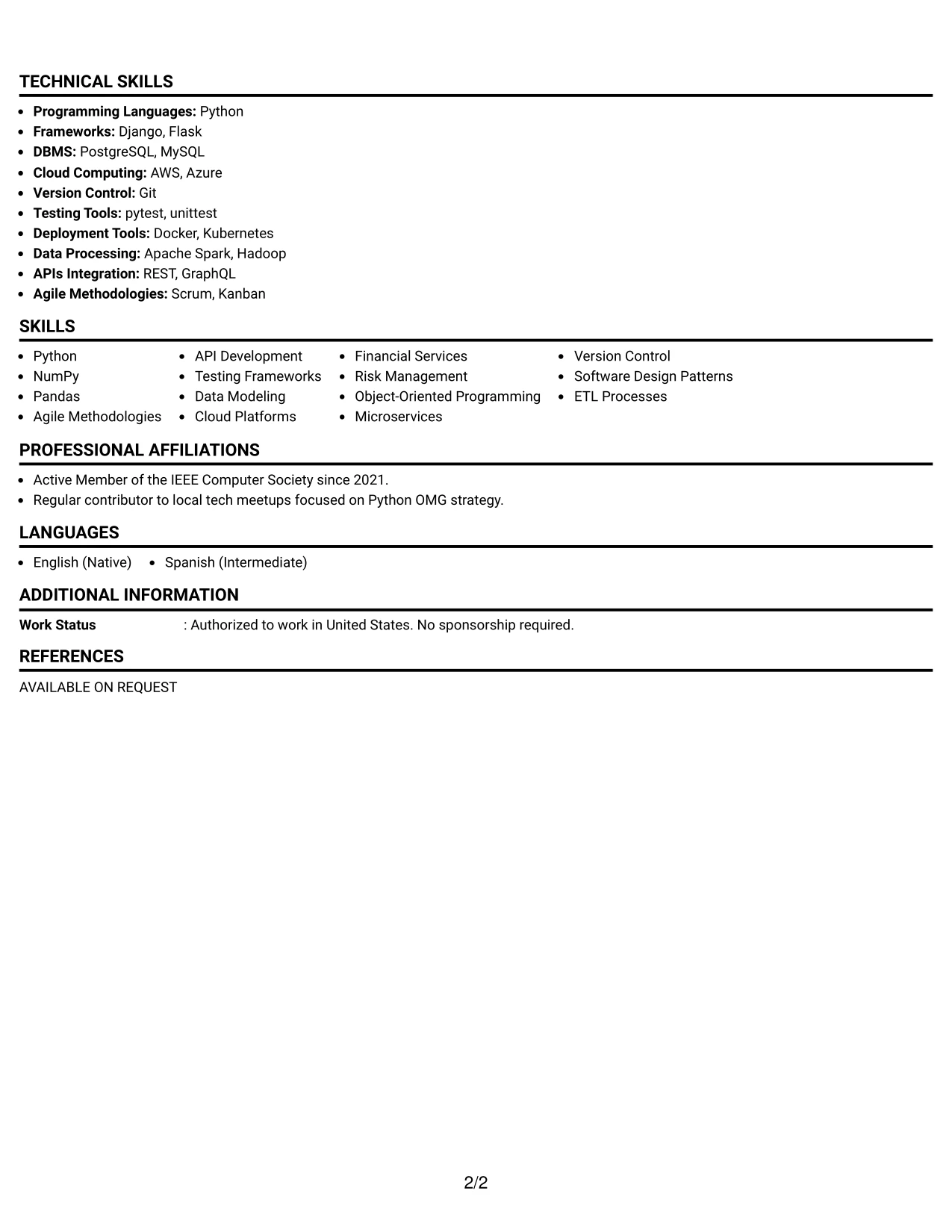 Resume Example Page 2