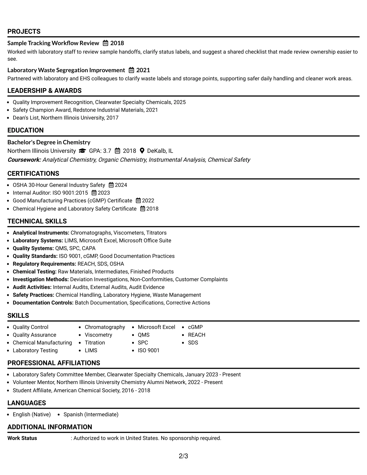 Resume Example Page 2