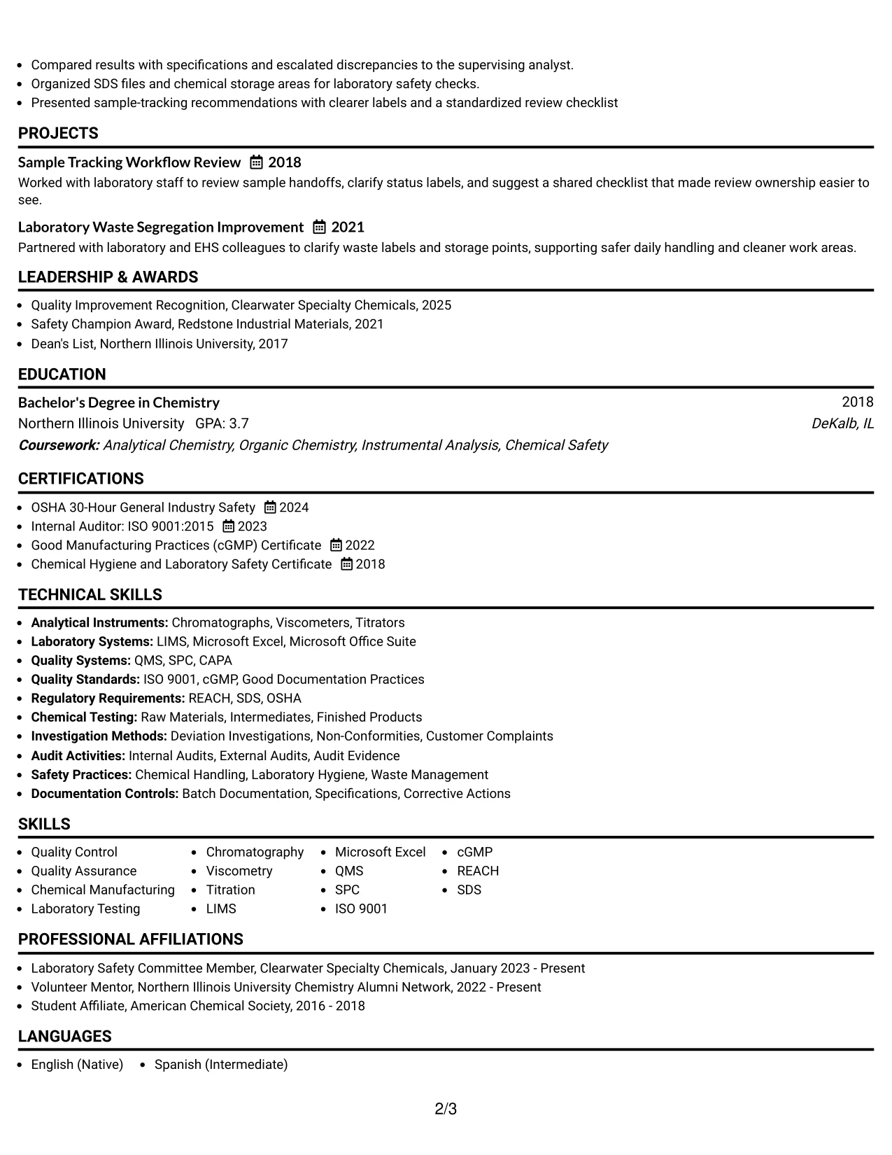 Resume Example Page 2