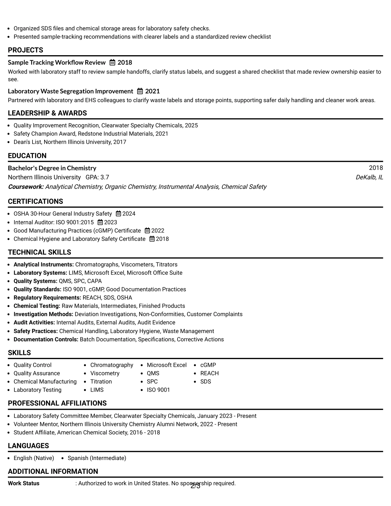 Resume Example Page 2