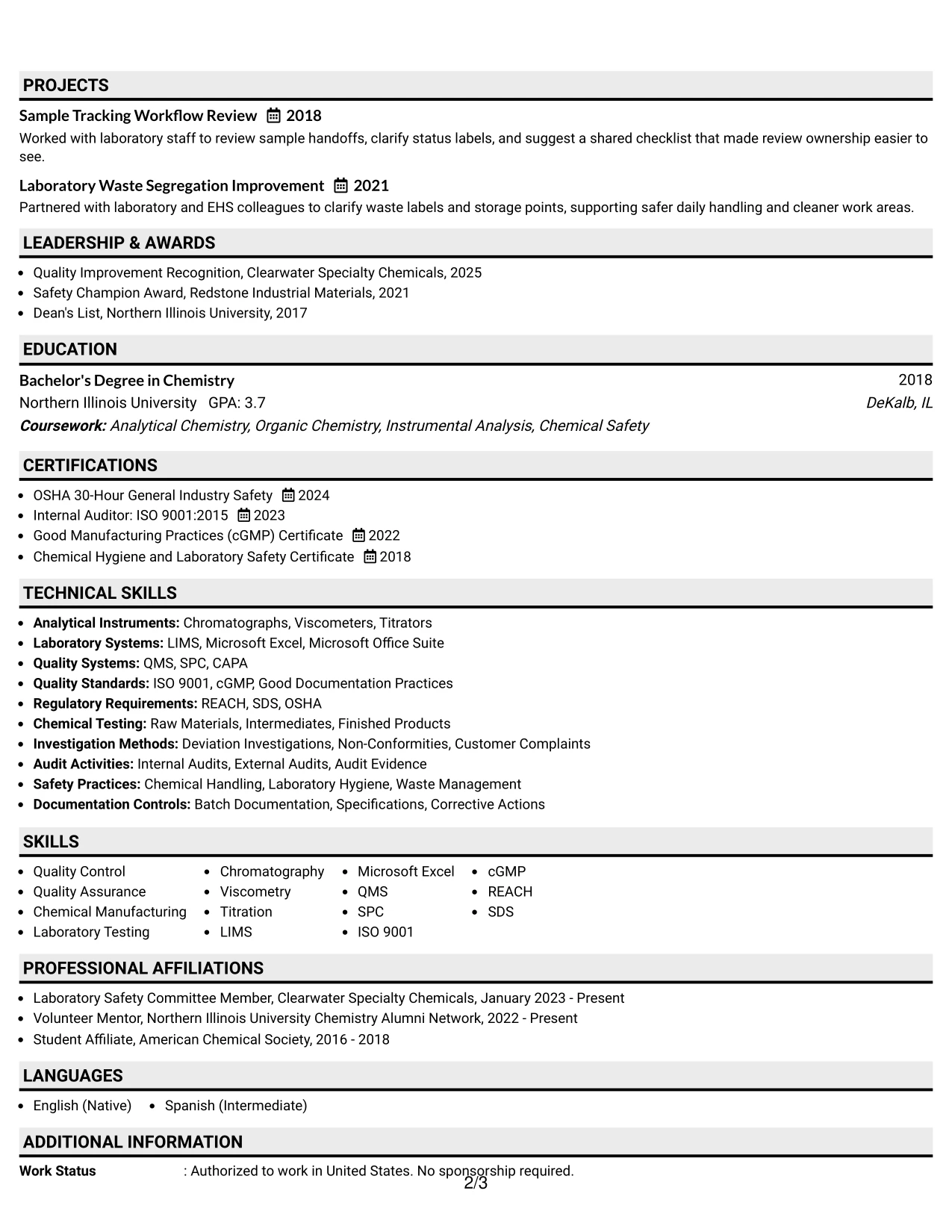 Resume Example Page 2