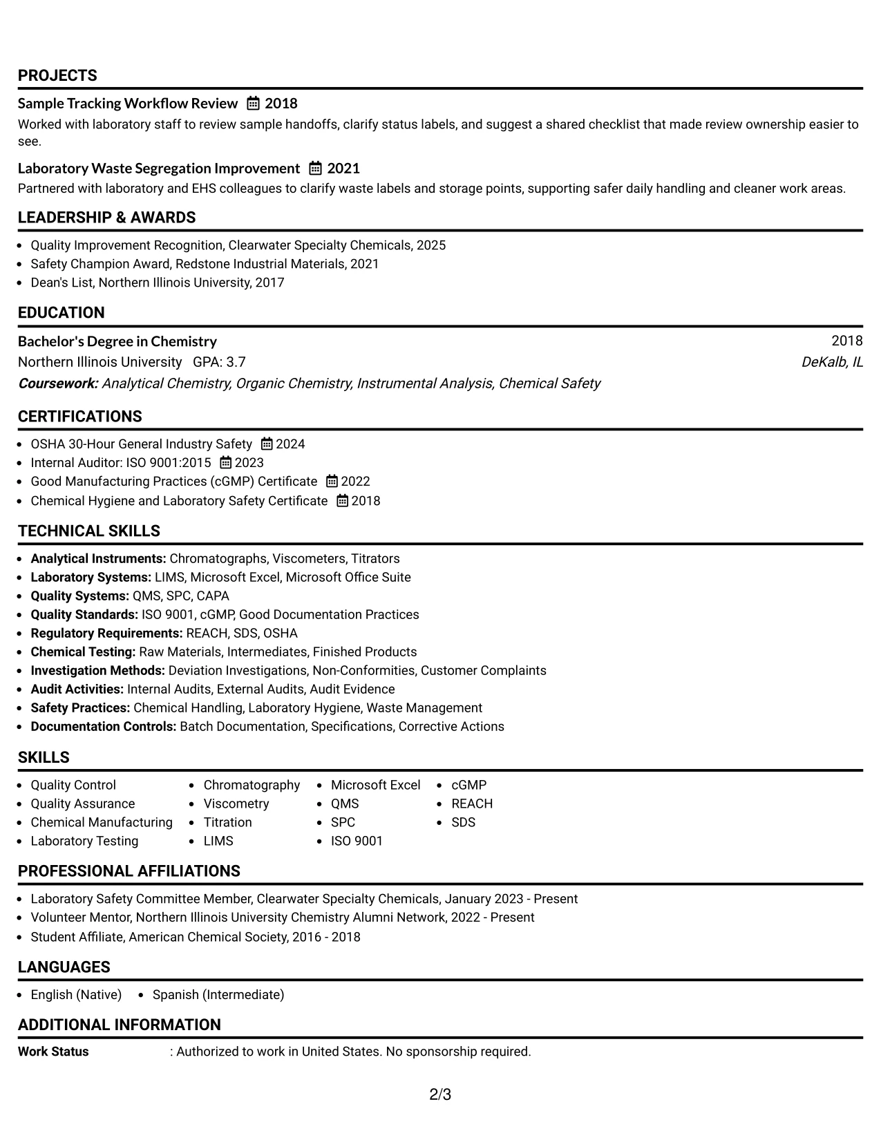 Resume Example Page 2