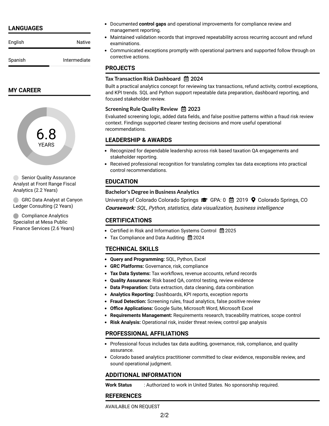 Resume Example Page 2