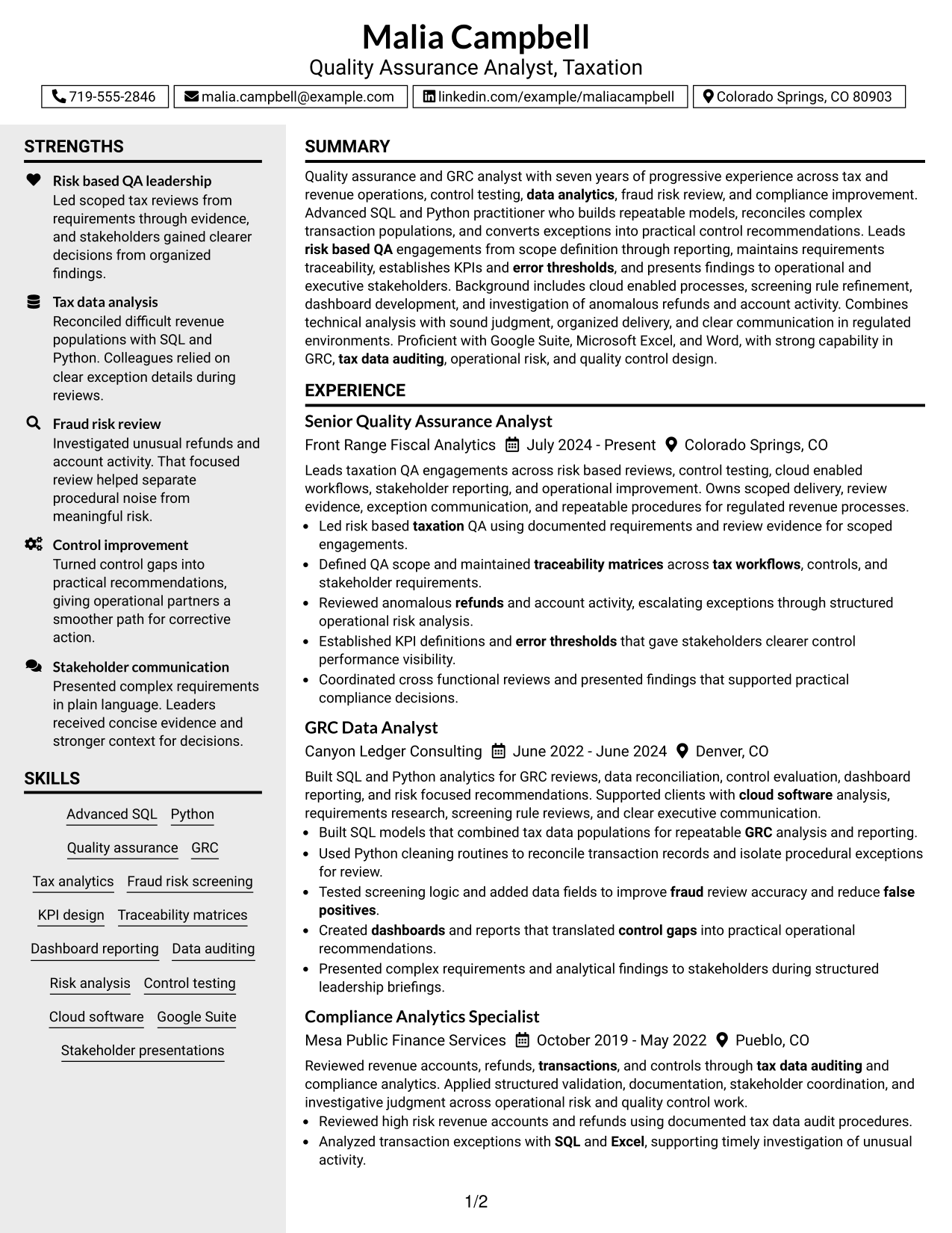 Resume Example Page 1
