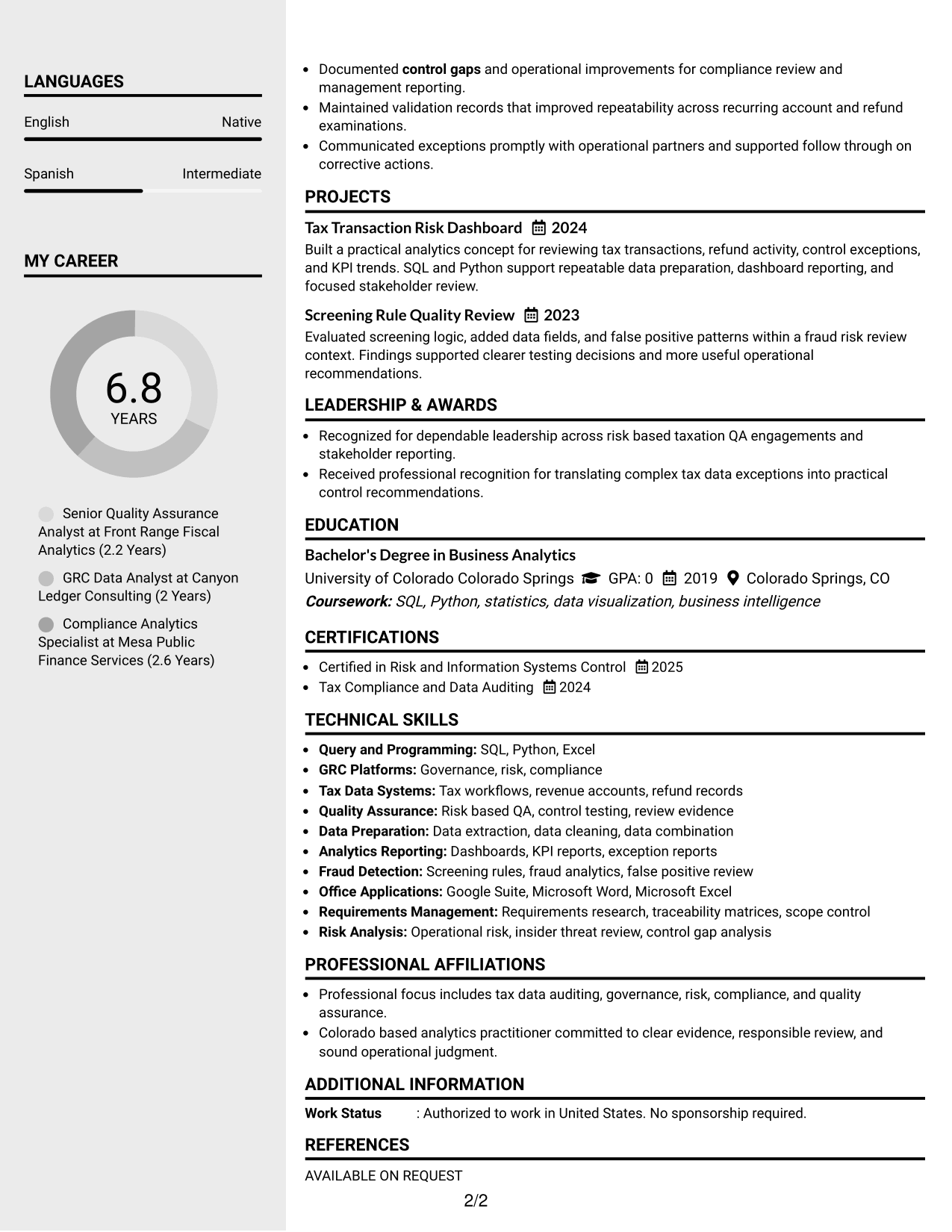 Resume Example Page 2