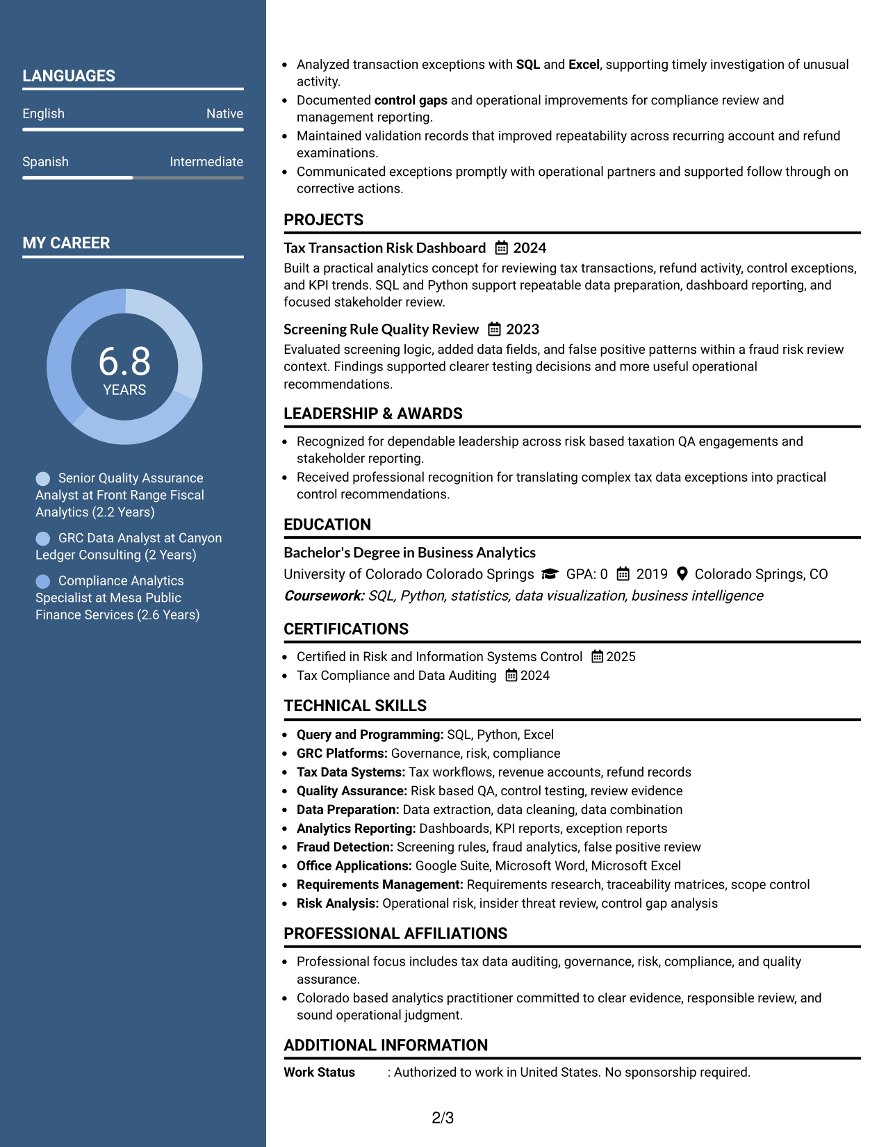 Resume Example Page 2