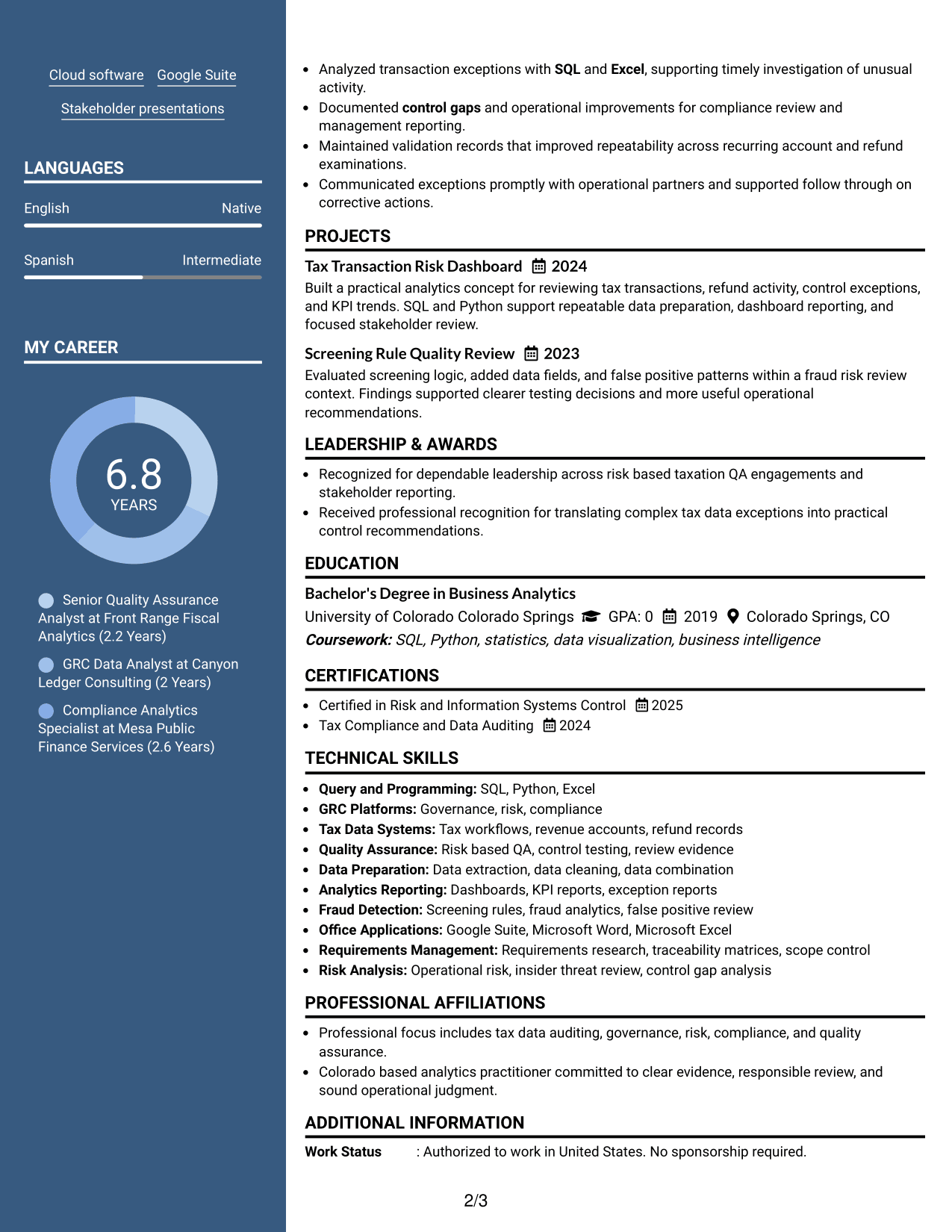 Resume Example Page 2