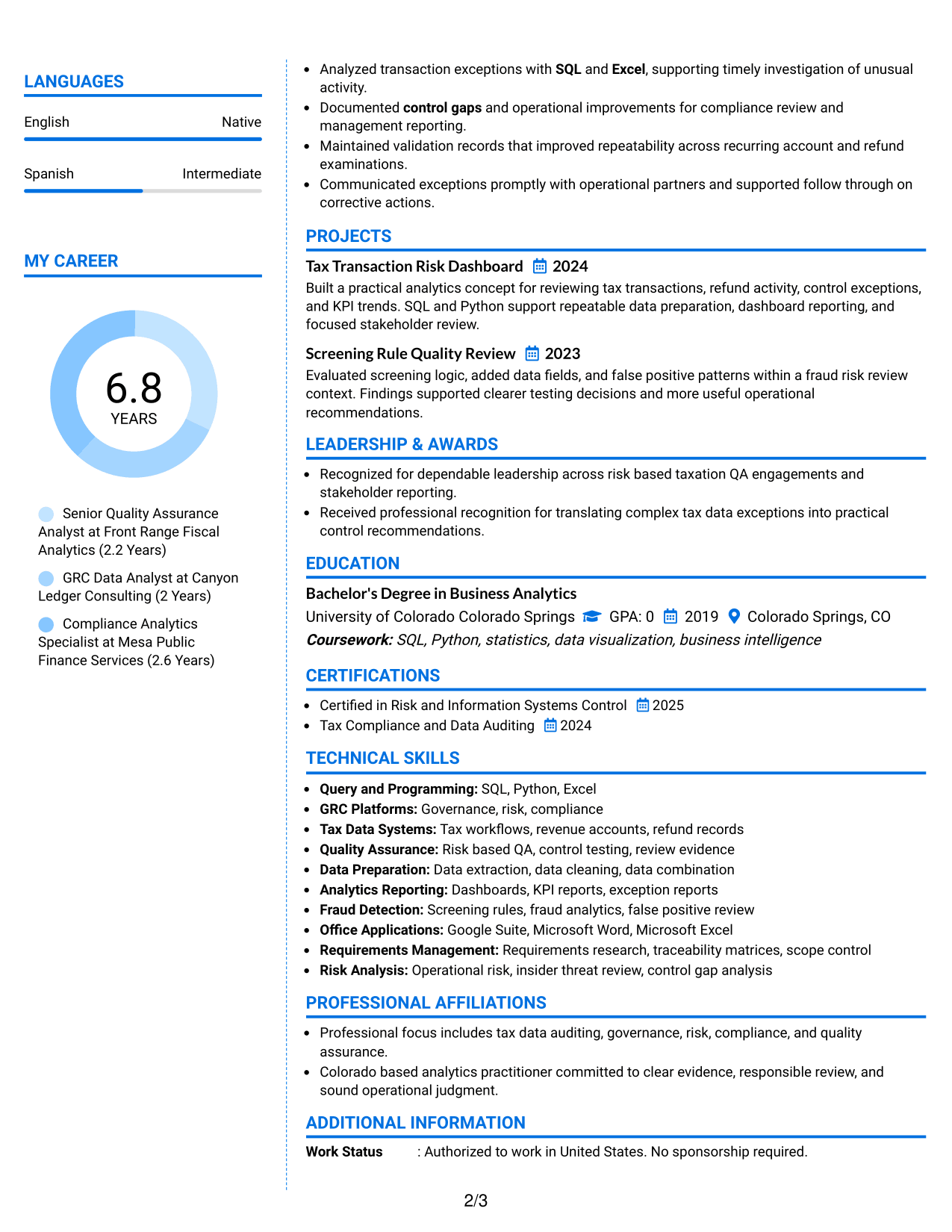 Resume Example Page 2