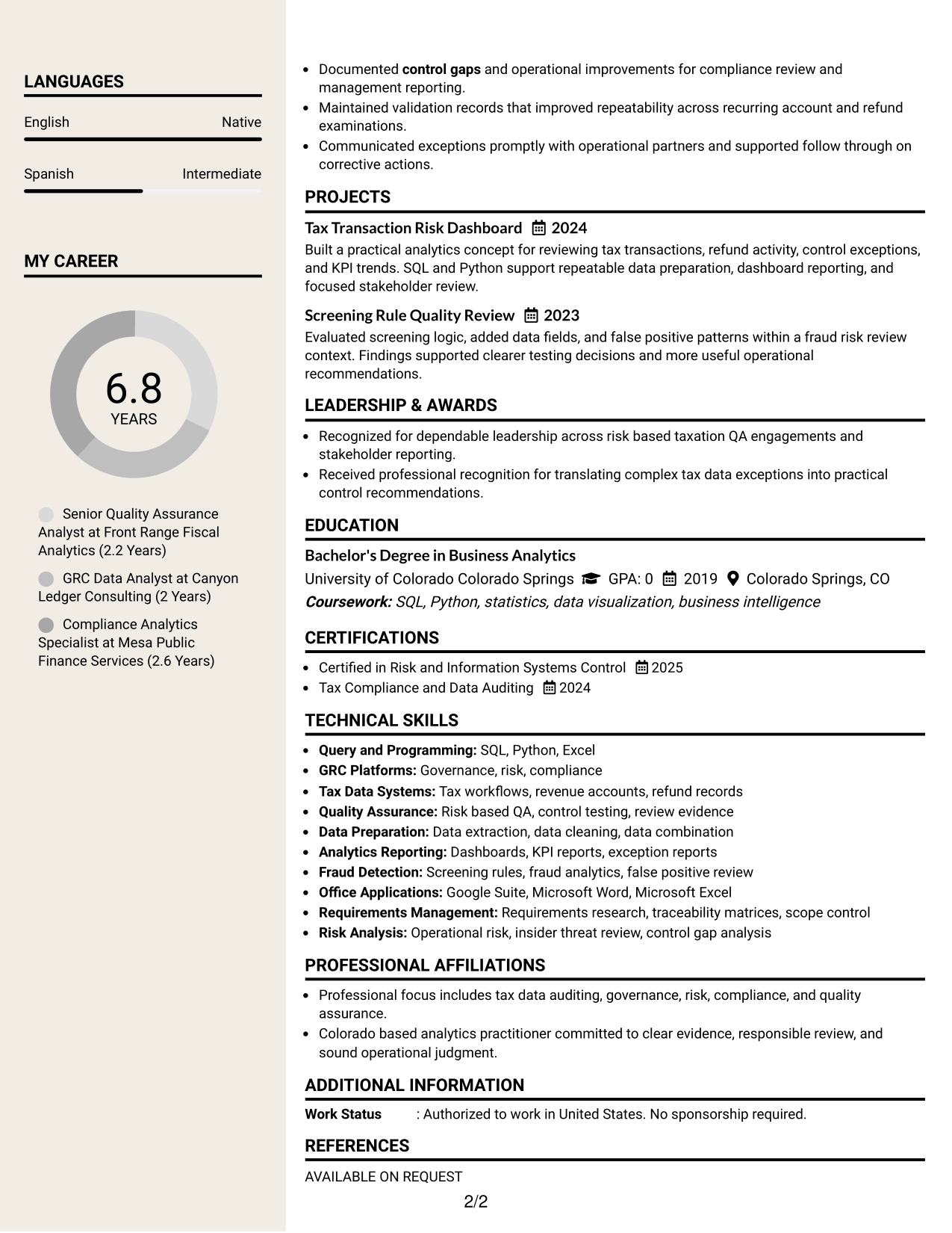 Resume Example Page 2