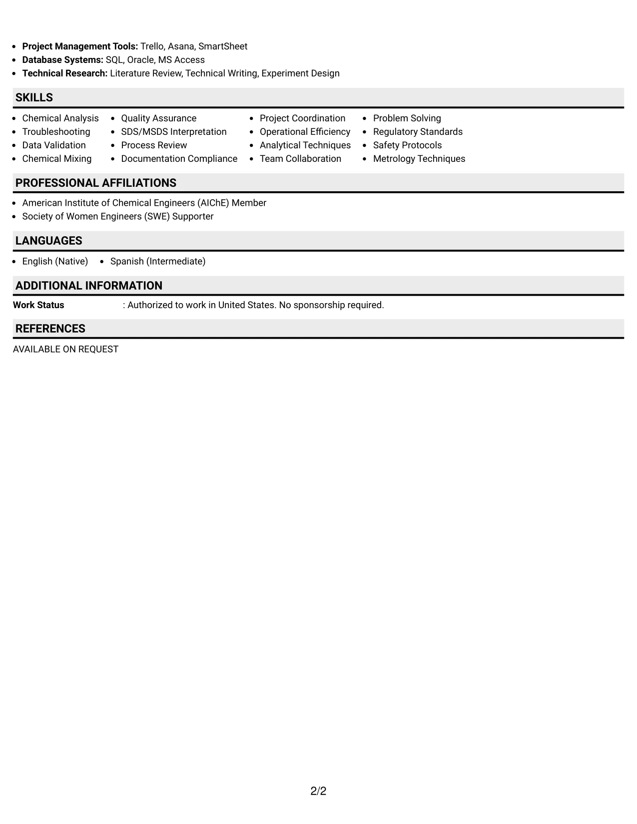 Resume Example Page 2