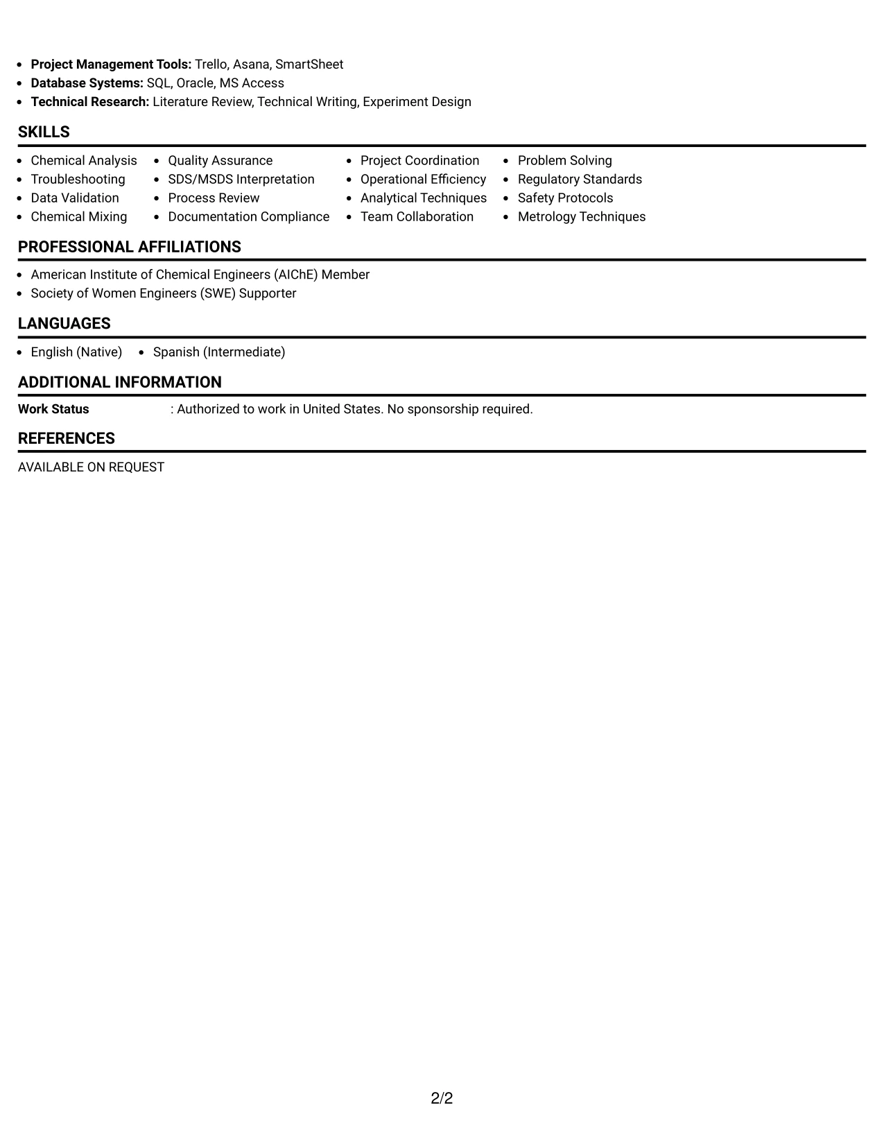 Resume Example Page 2
