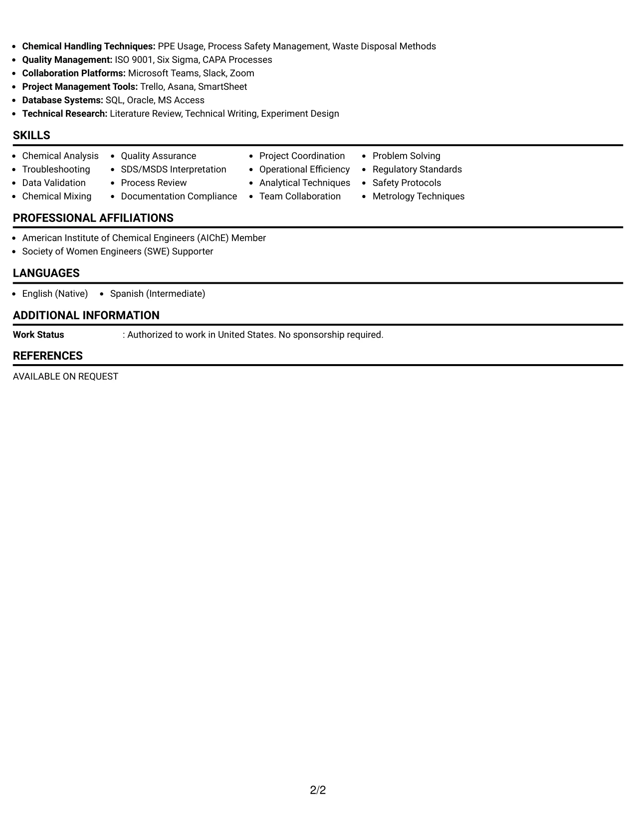 Resume Example Page 2