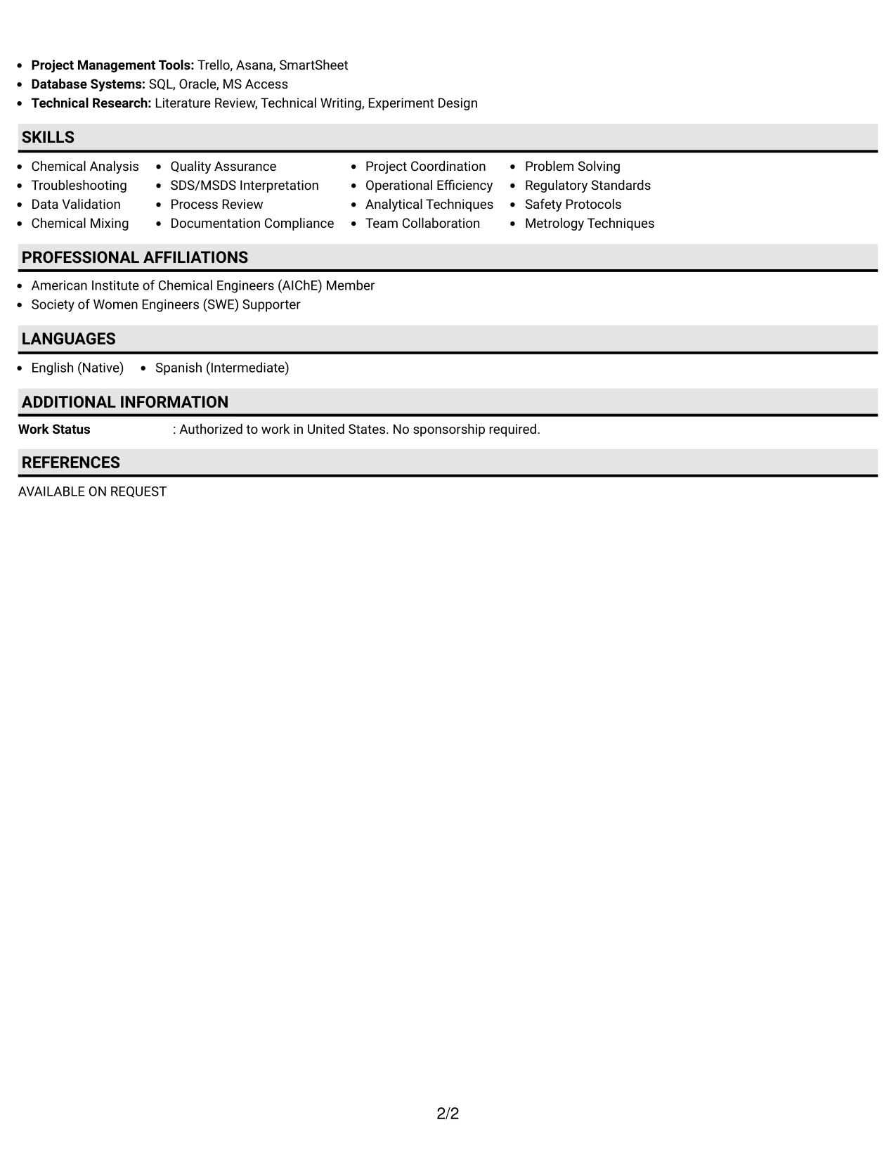 Resume Example Page 2