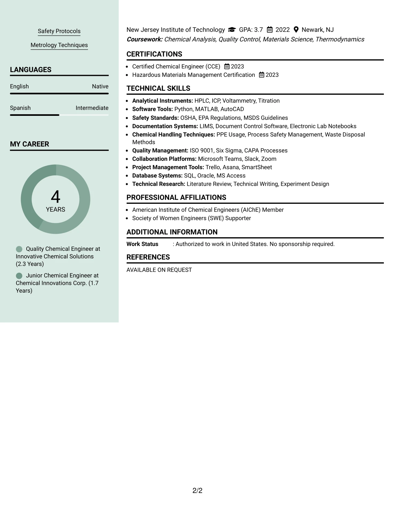 Resume Example Page 2