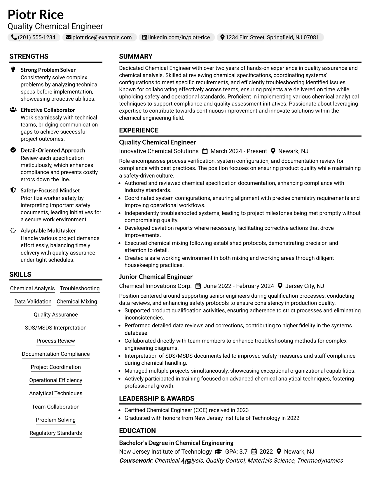 Resume Example Page 1