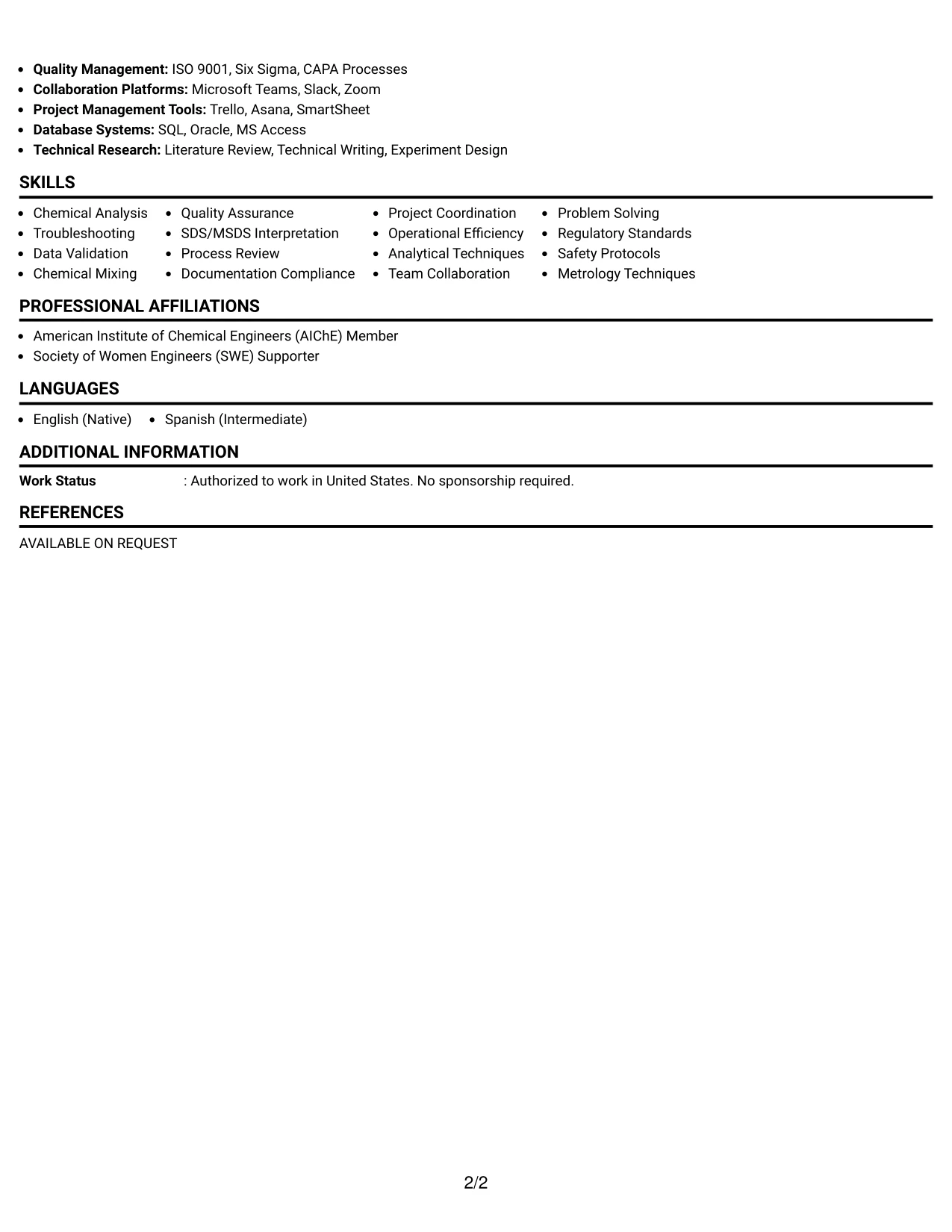 Resume Example Page 2