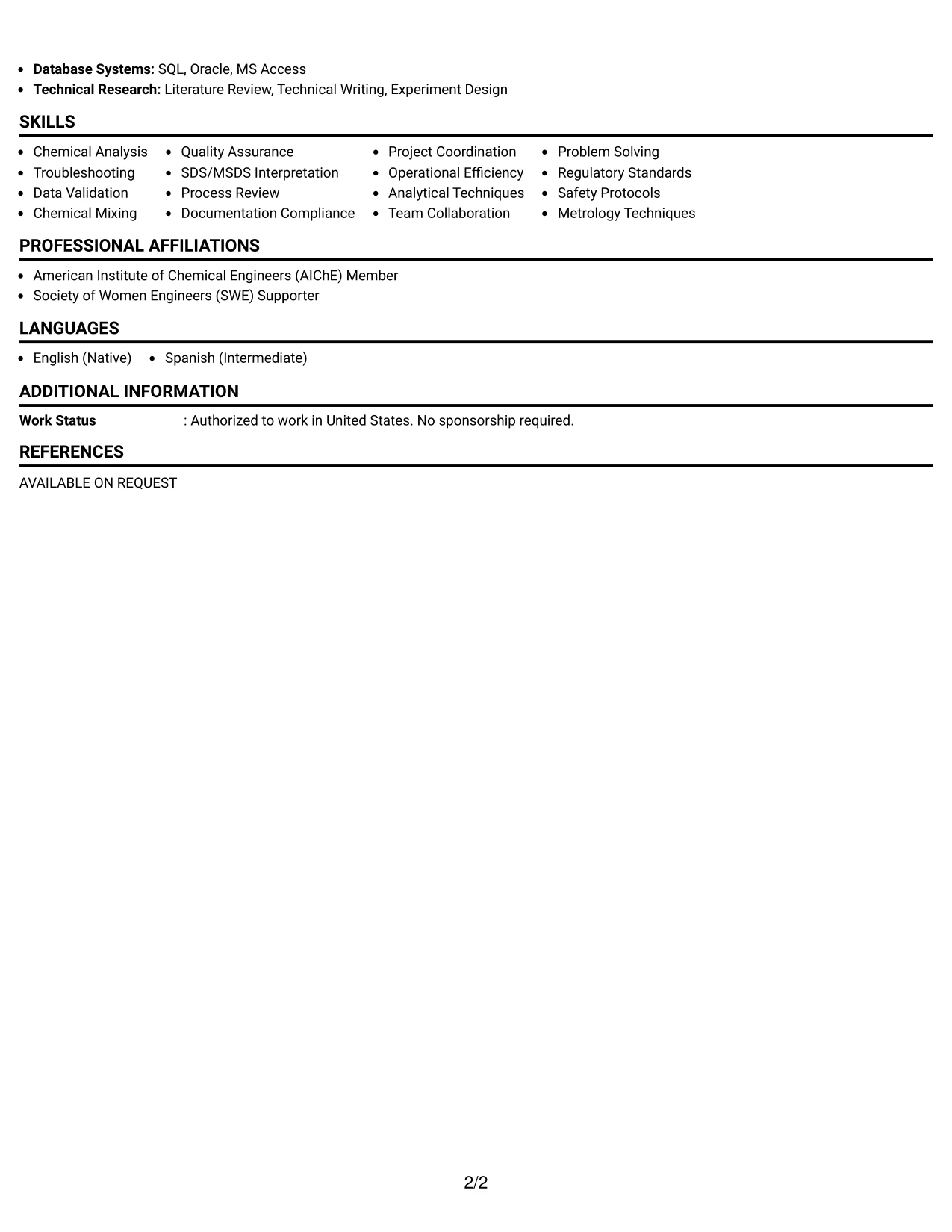 Resume Example Page 2