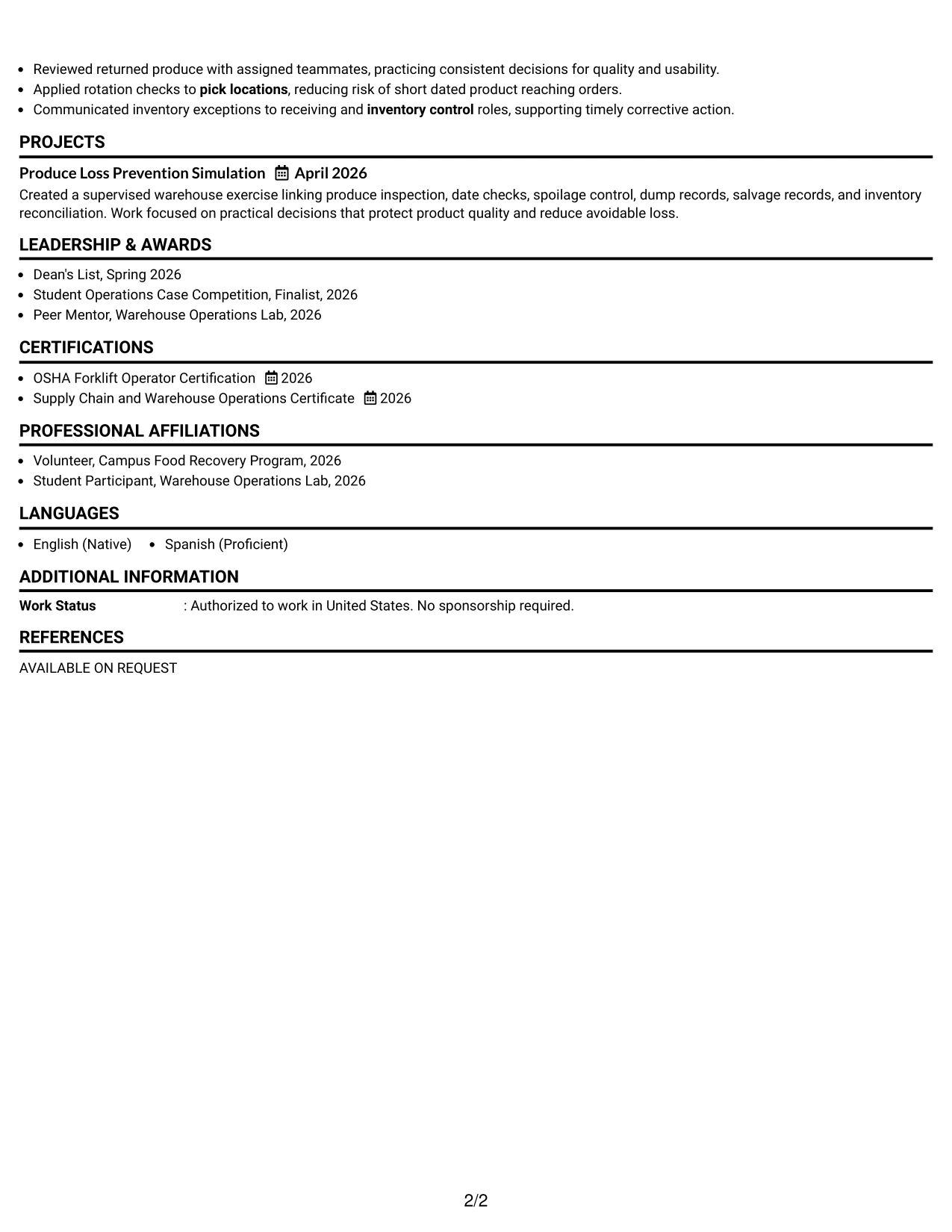 Resume Example Page 2