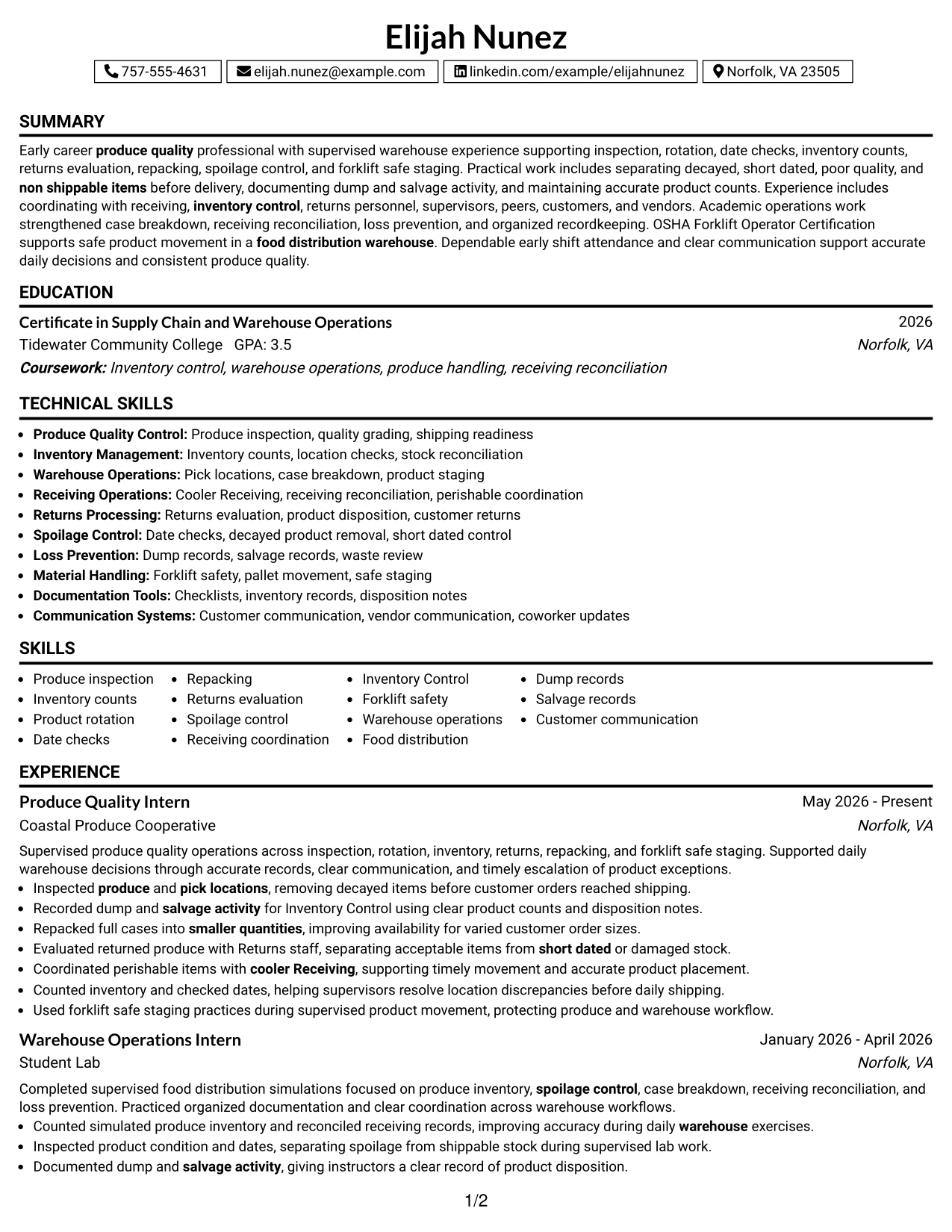 Resume Example Page 1