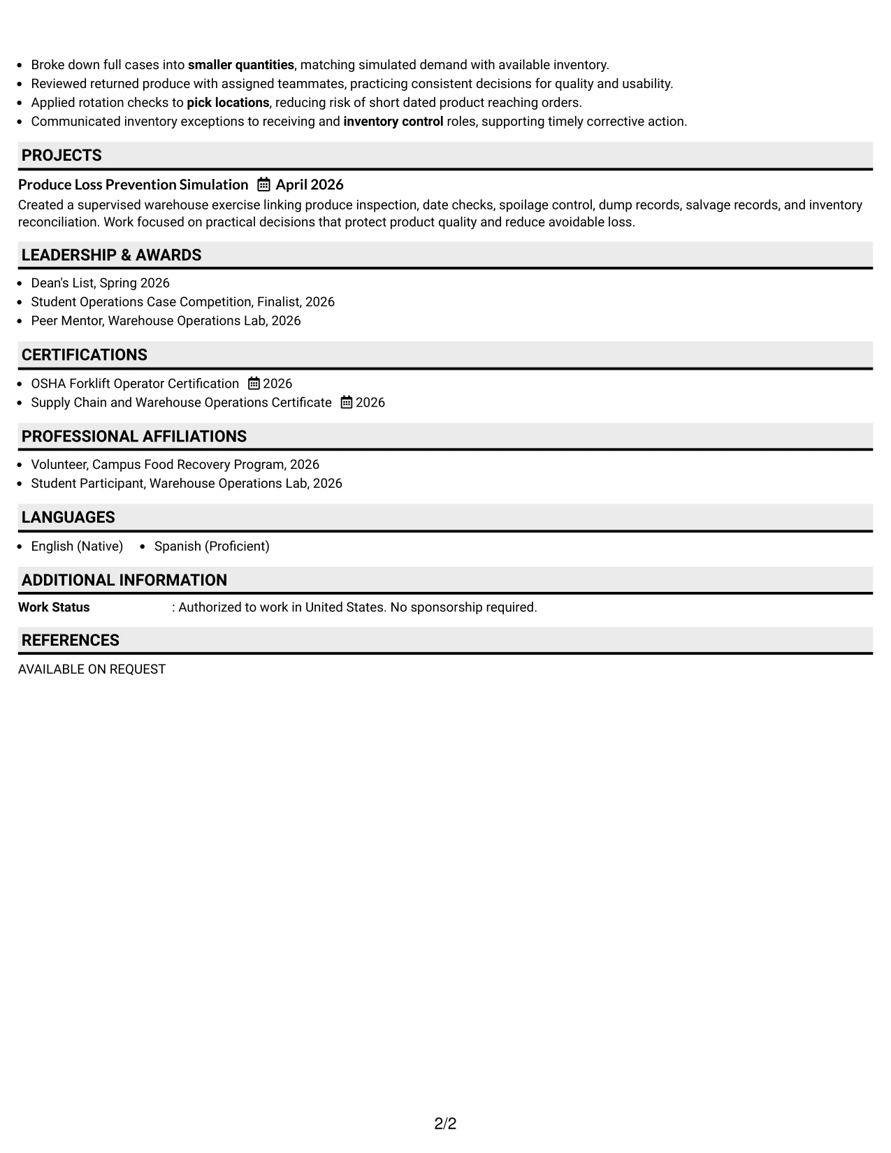 Resume Example Page 2