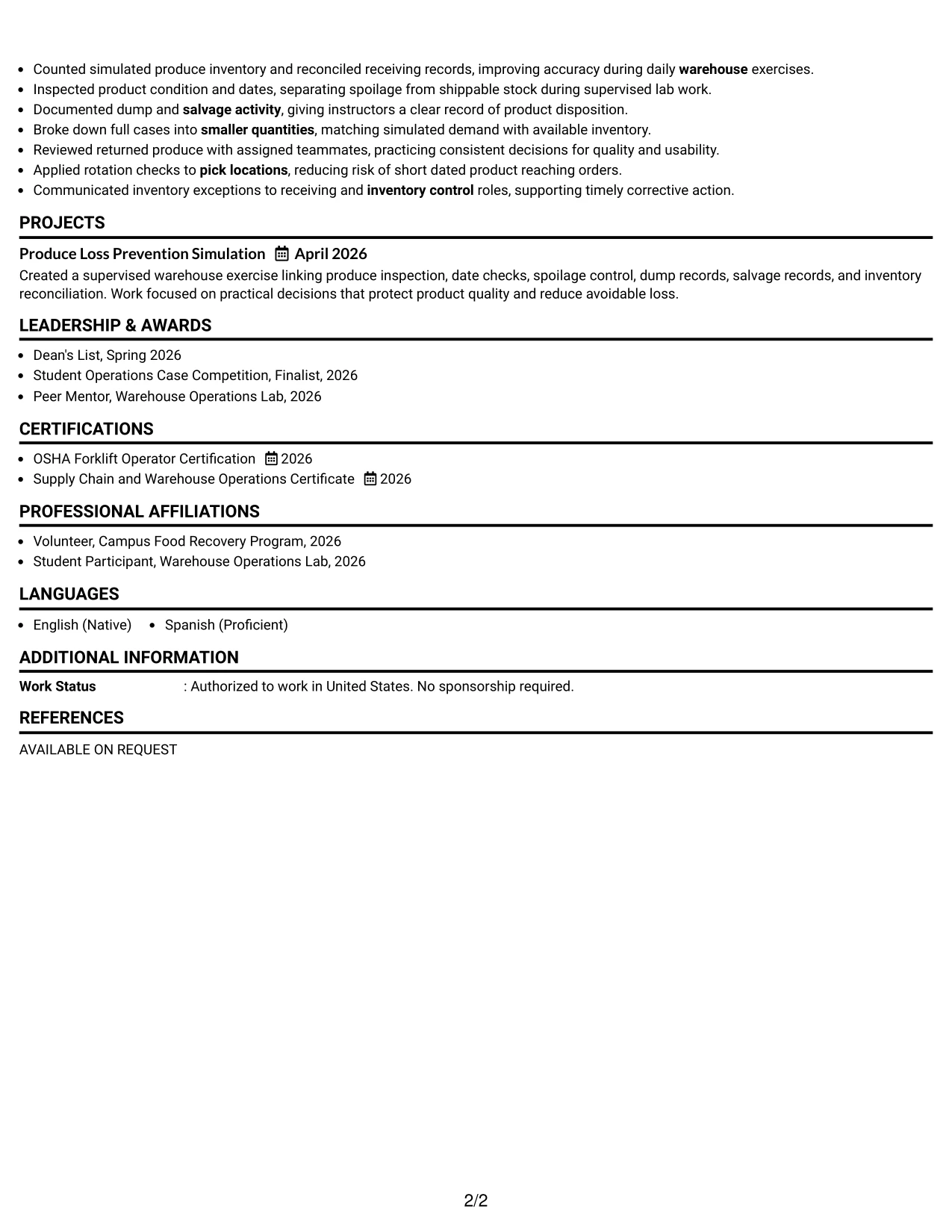 Resume Example Page 2