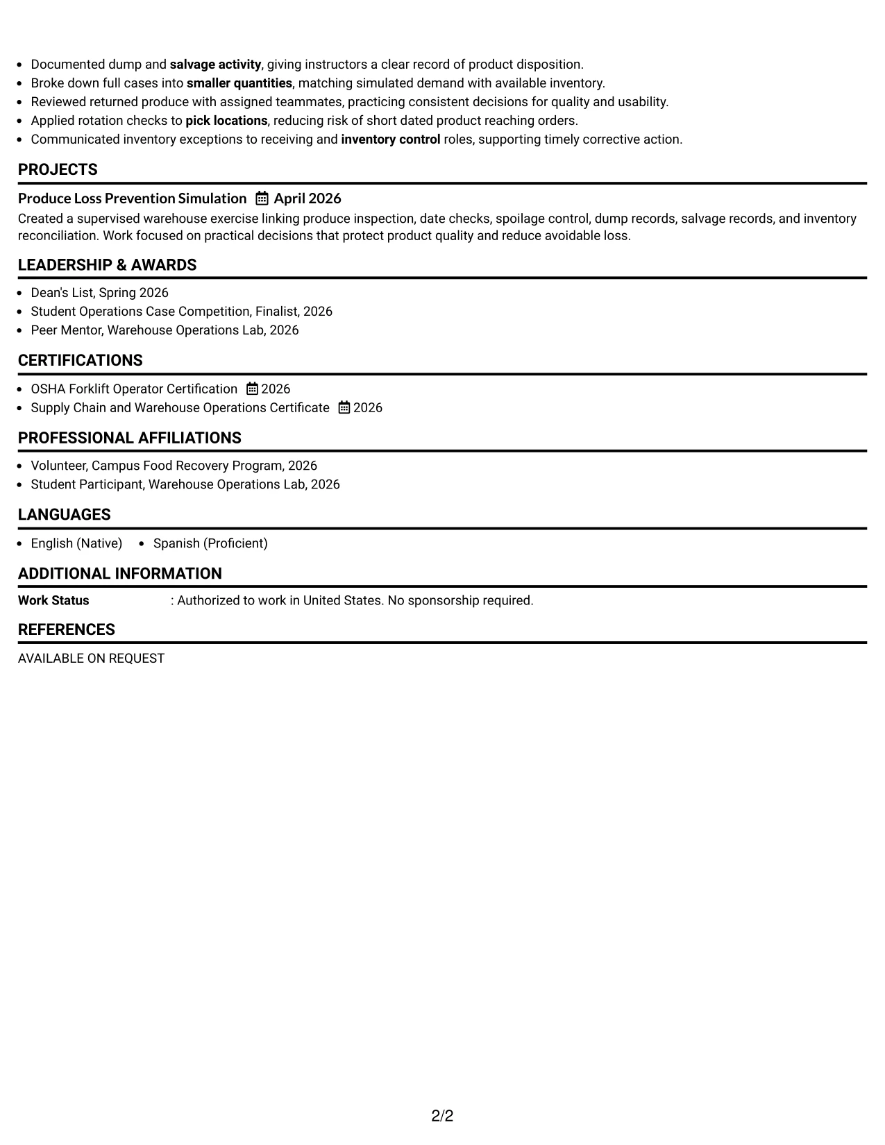 Resume Example Page 2