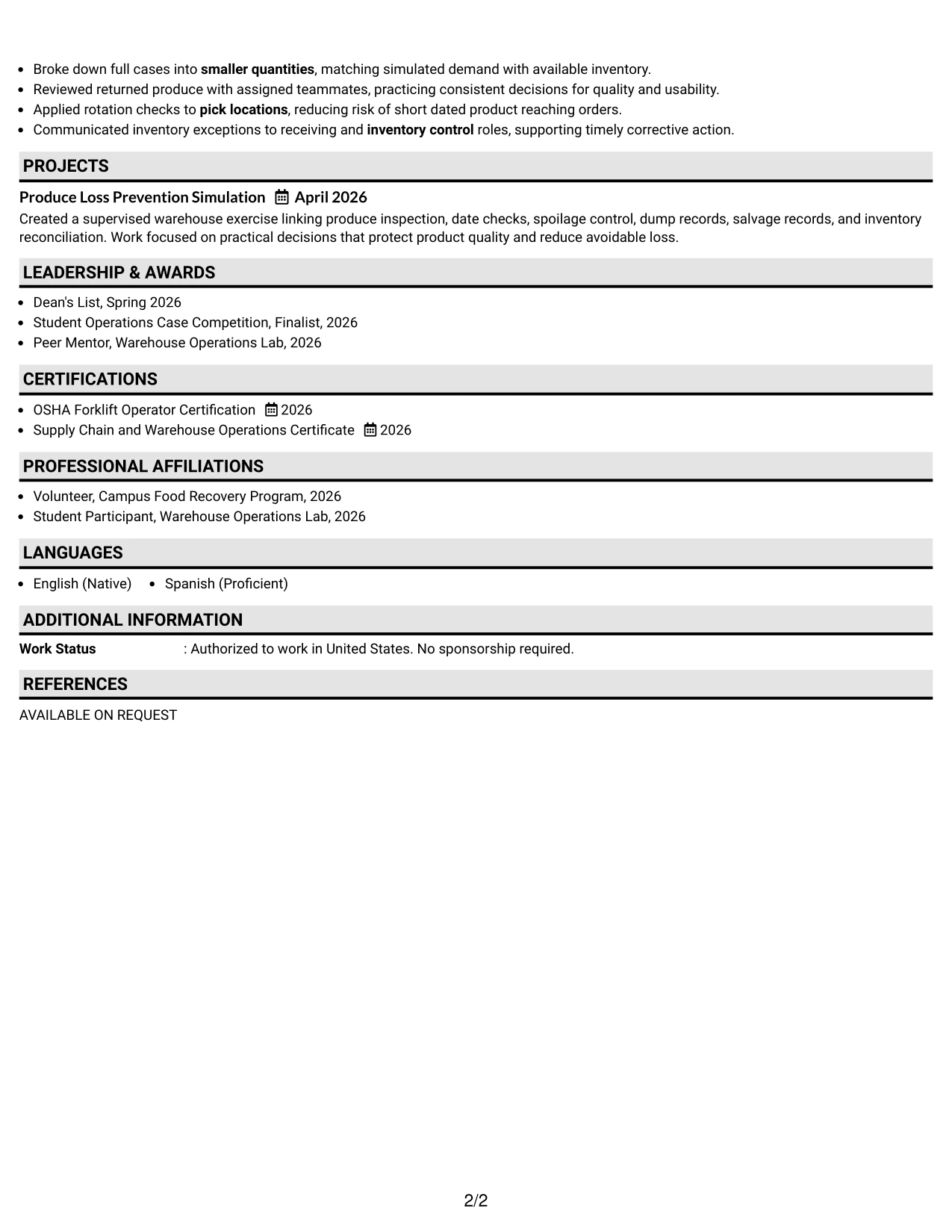 Resume Example Page 2
