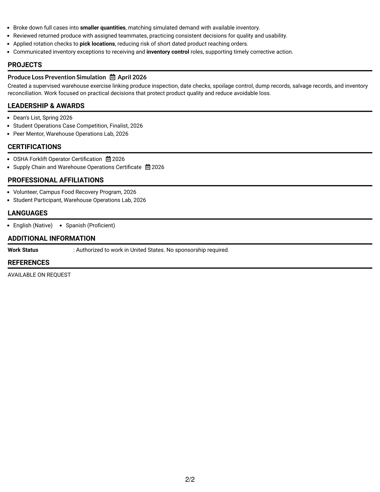Resume Example Page 2