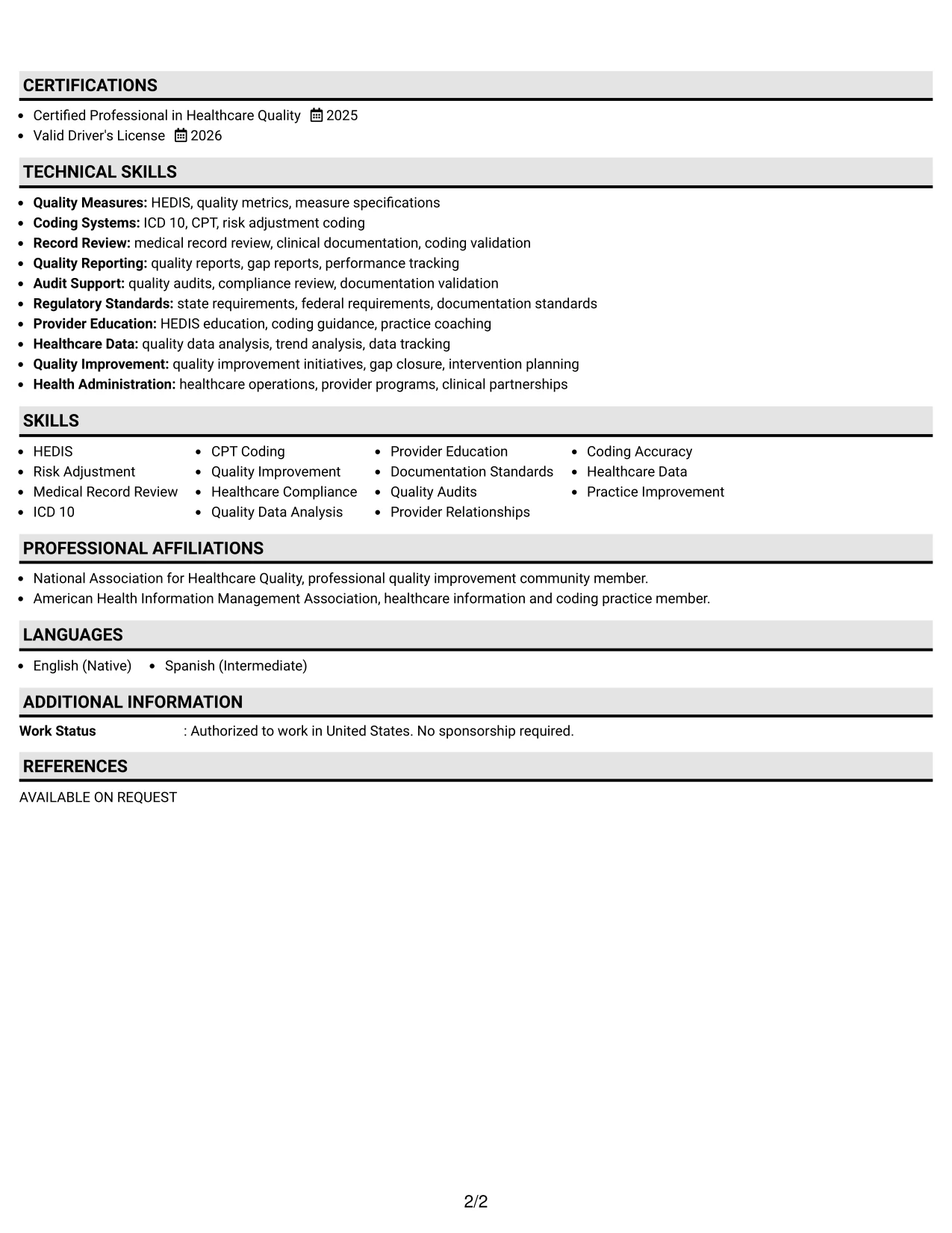 Resume Example Page 2