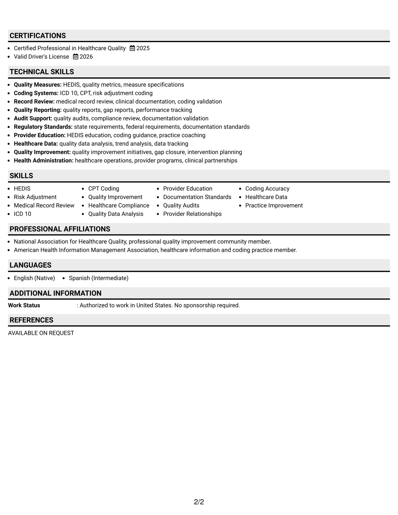 Resume Example Page 2