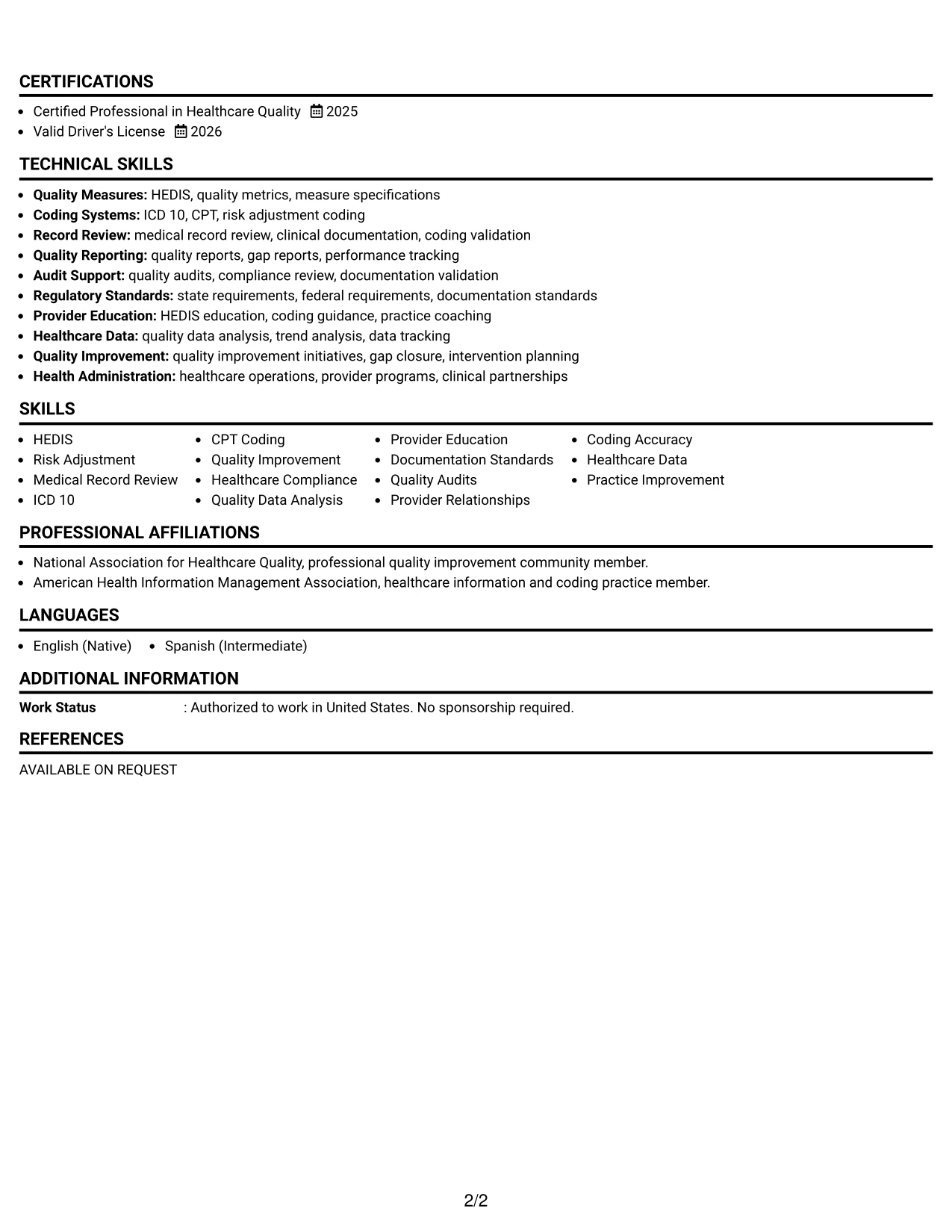 Resume Example Page 2