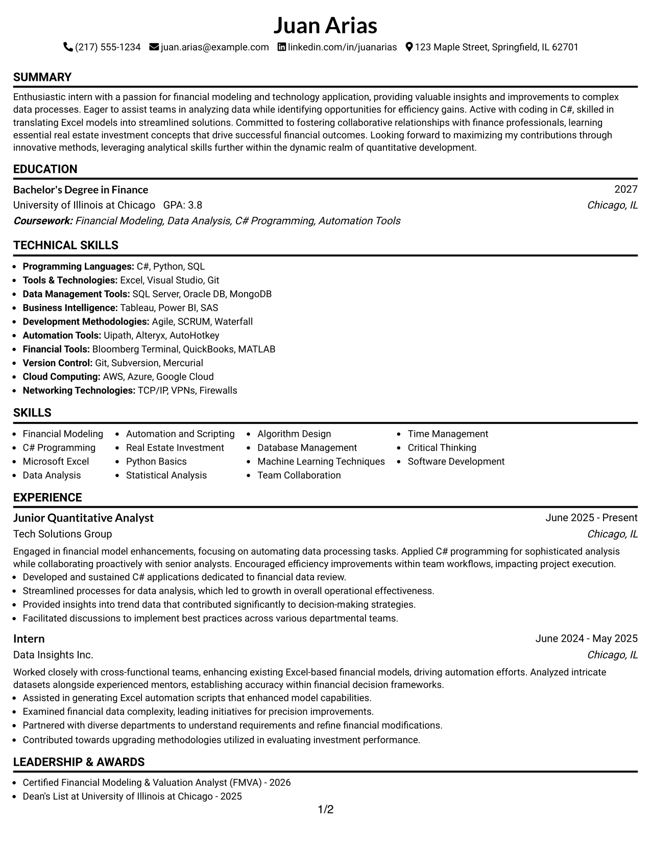 Resume Example Page 1