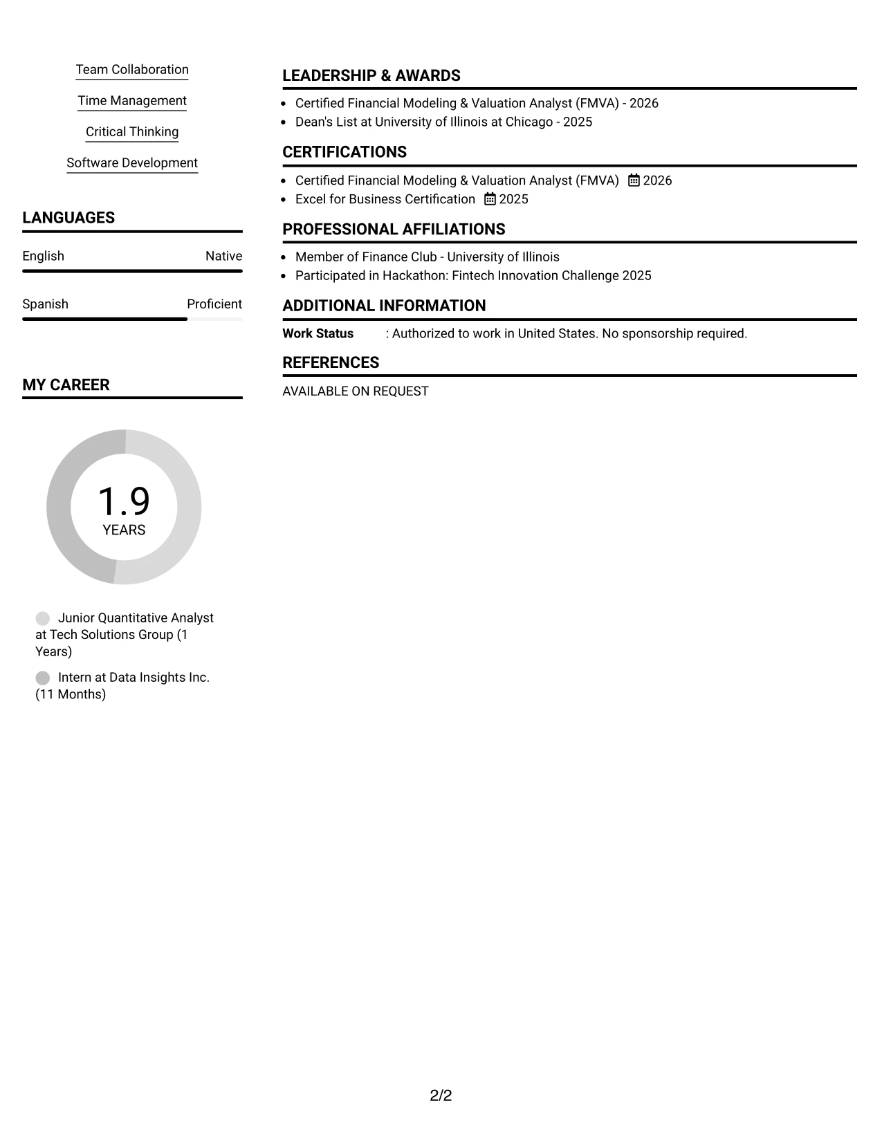 Resume Example Page 2