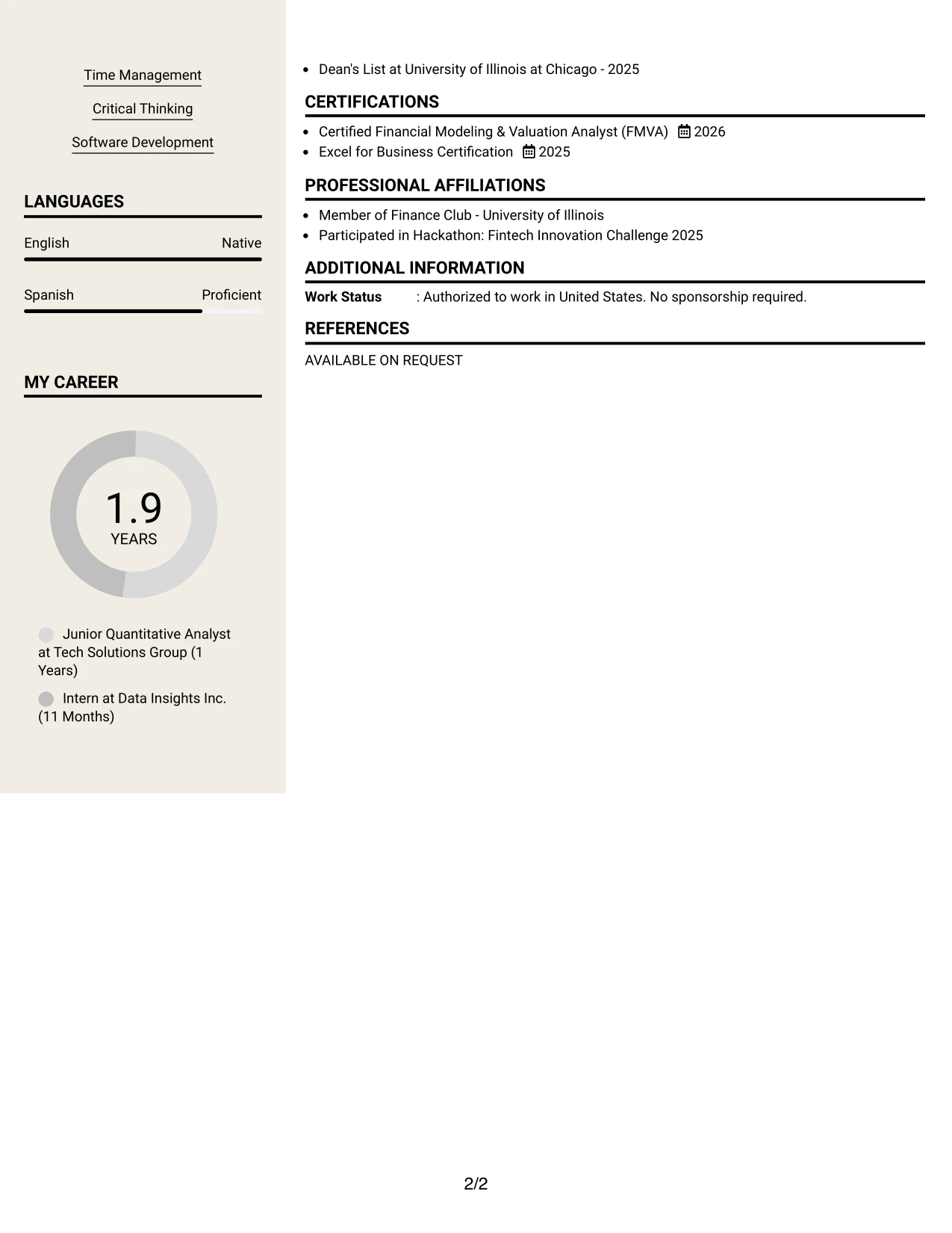 Resume Example Page 2