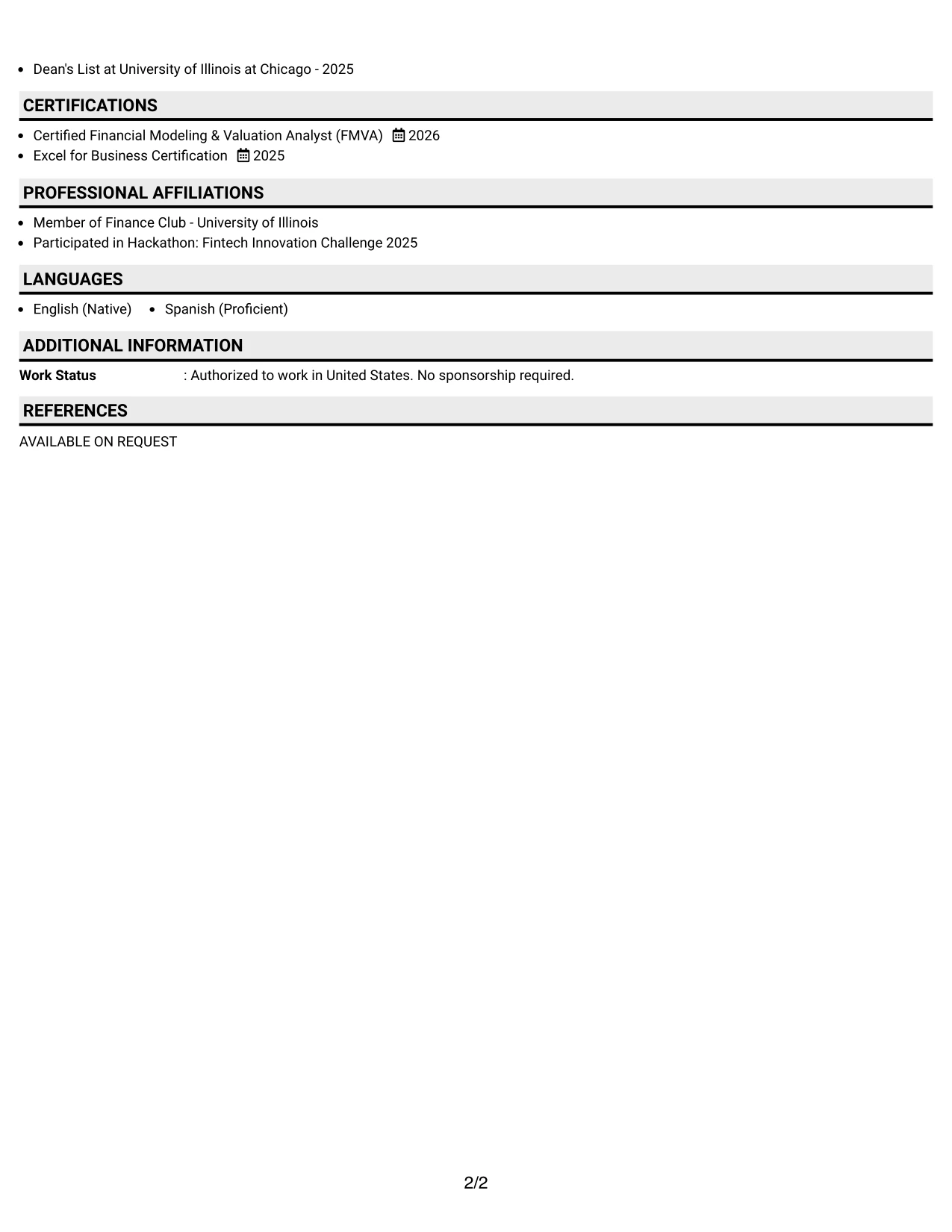 Resume Example Page 2
