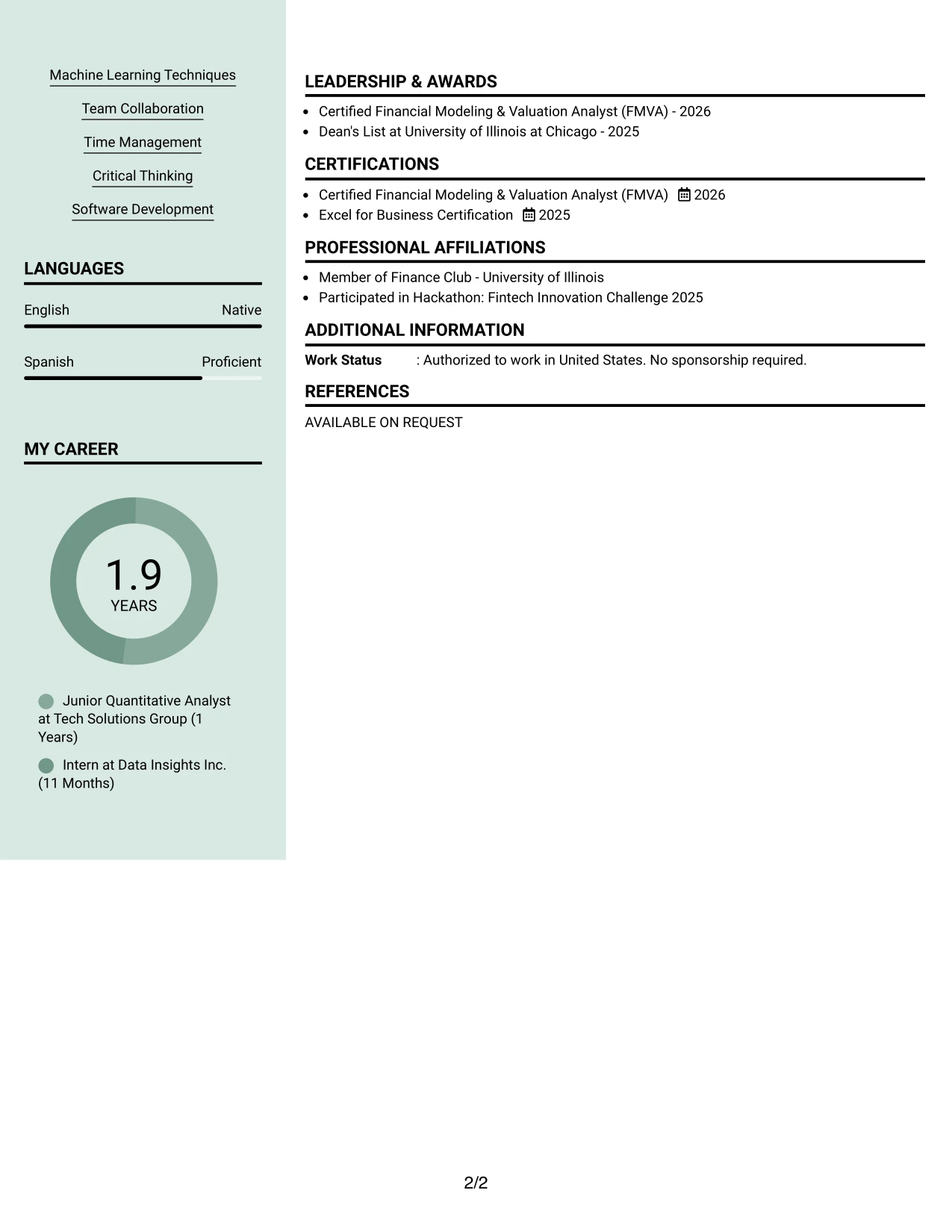 Resume Example Page 2