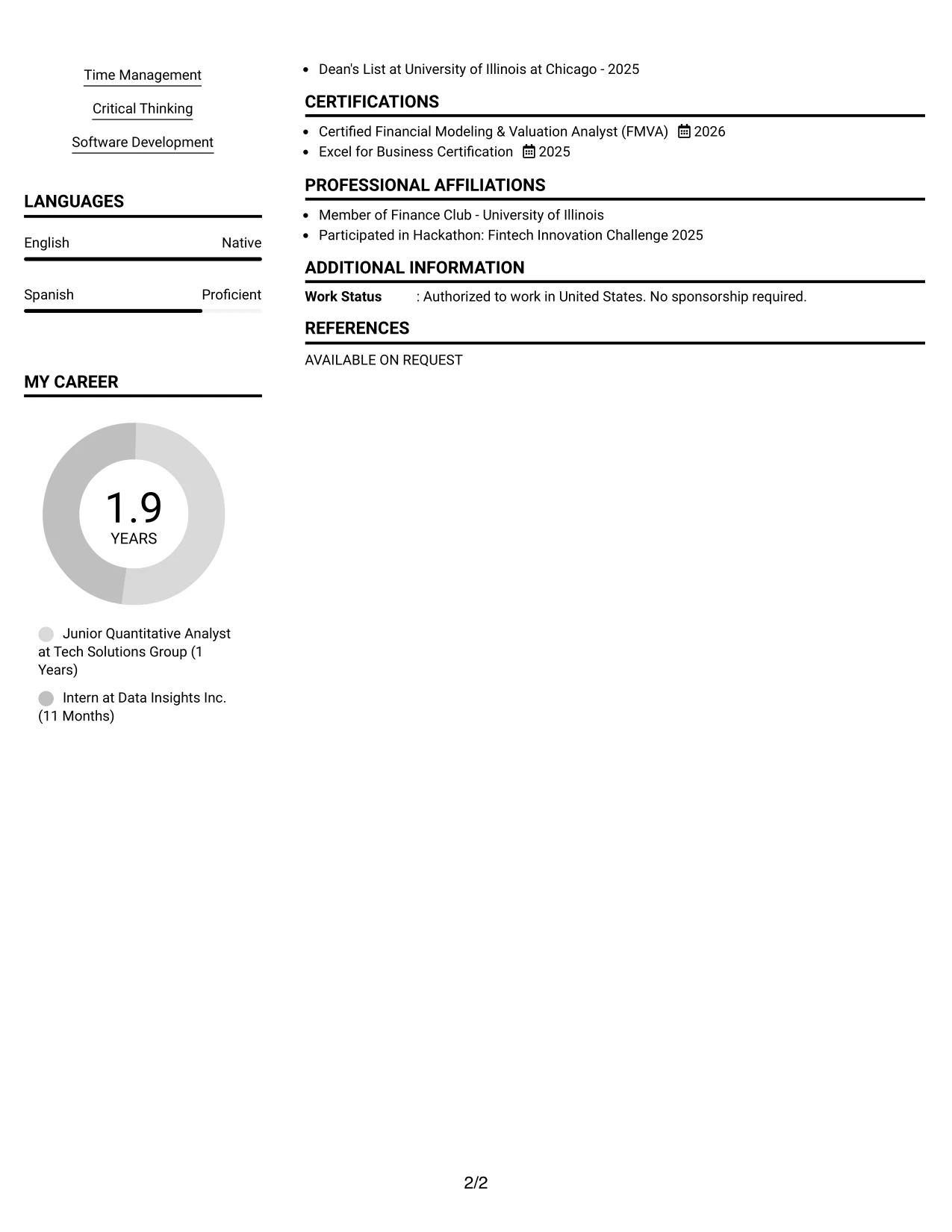 Resume Example Page 2