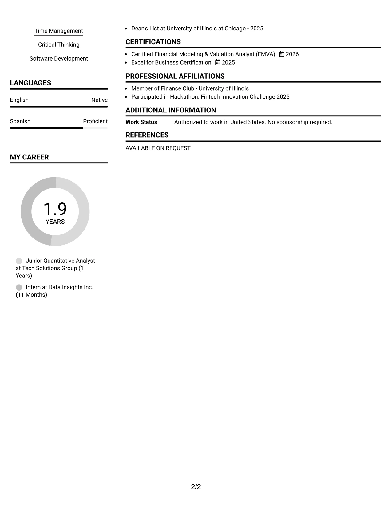 Resume Example Page 2