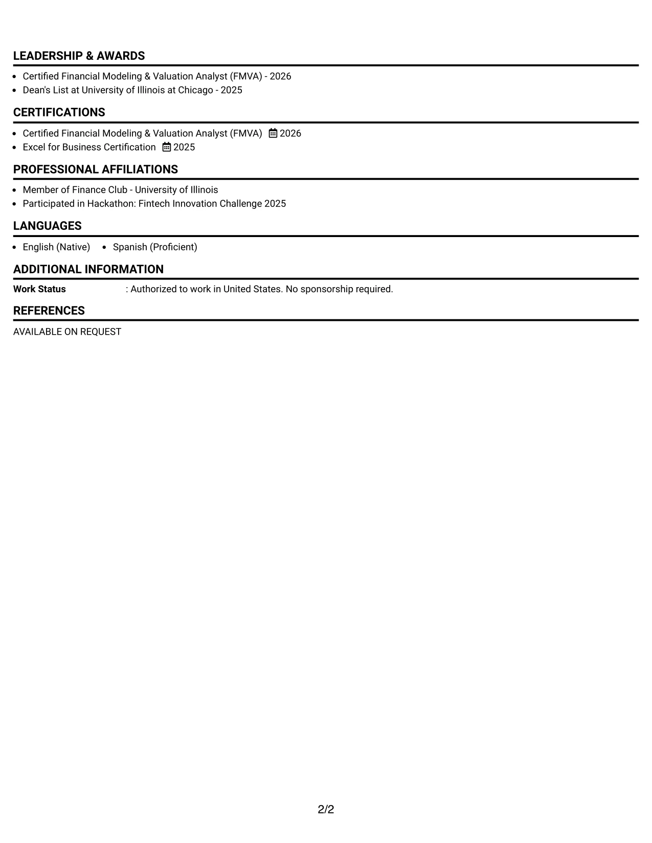 Resume Example Page 2