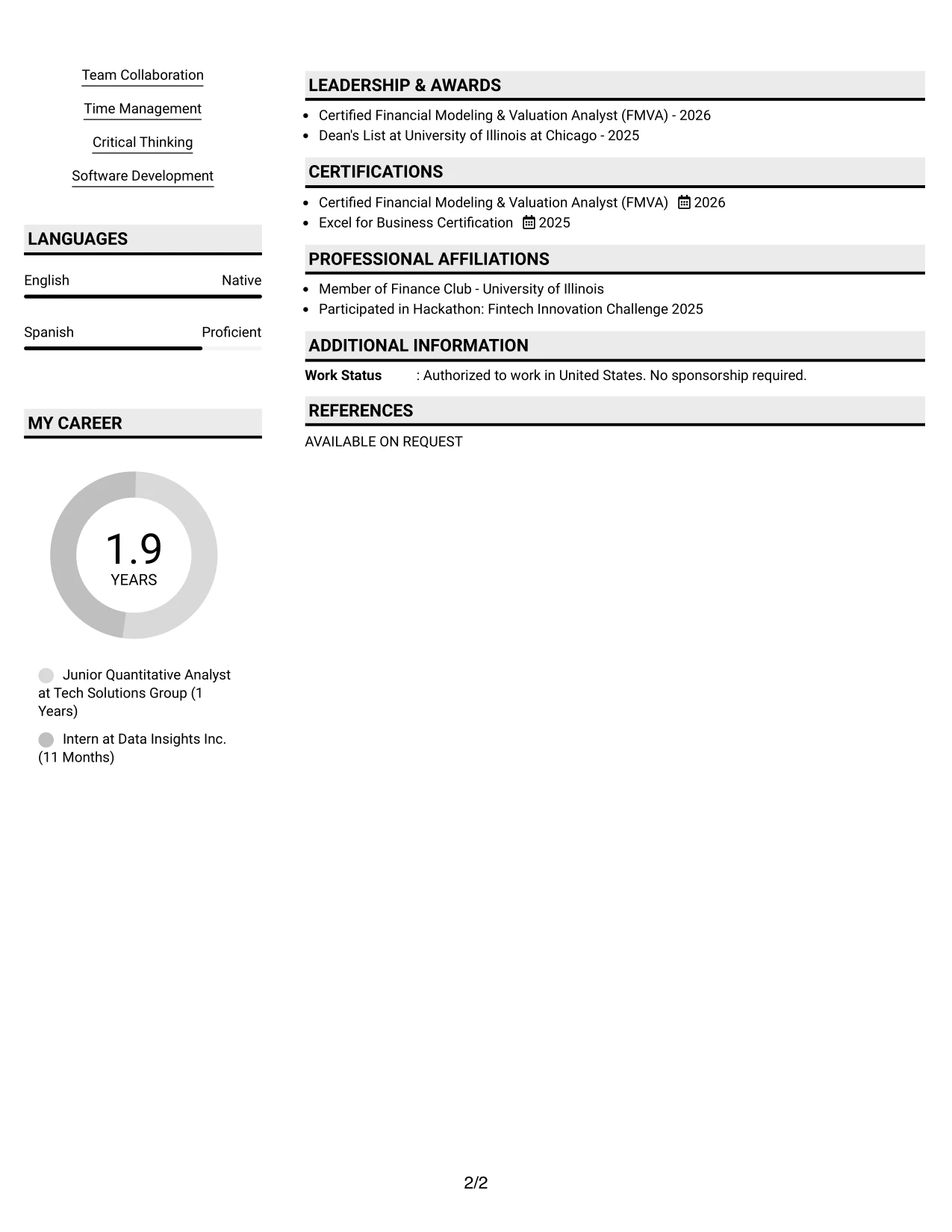 Resume Example Page 2