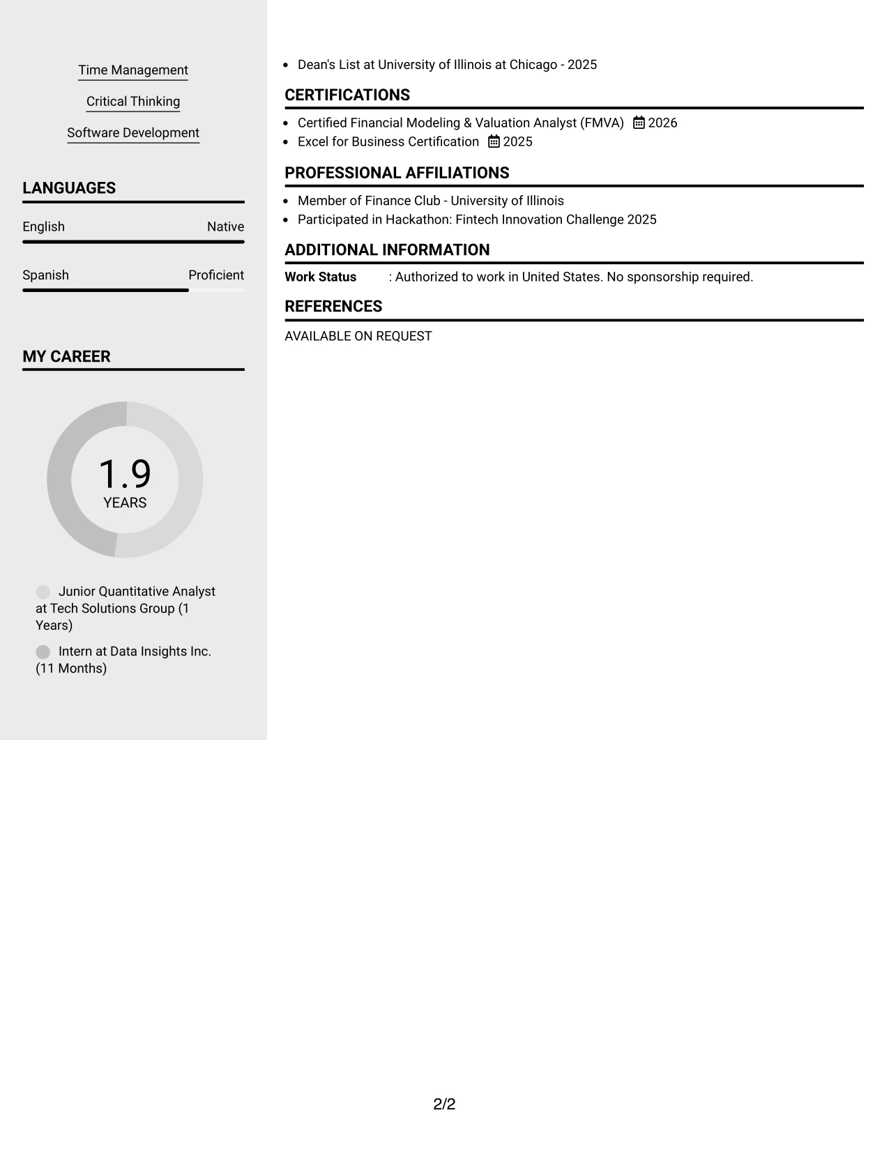 Resume Example Page 2