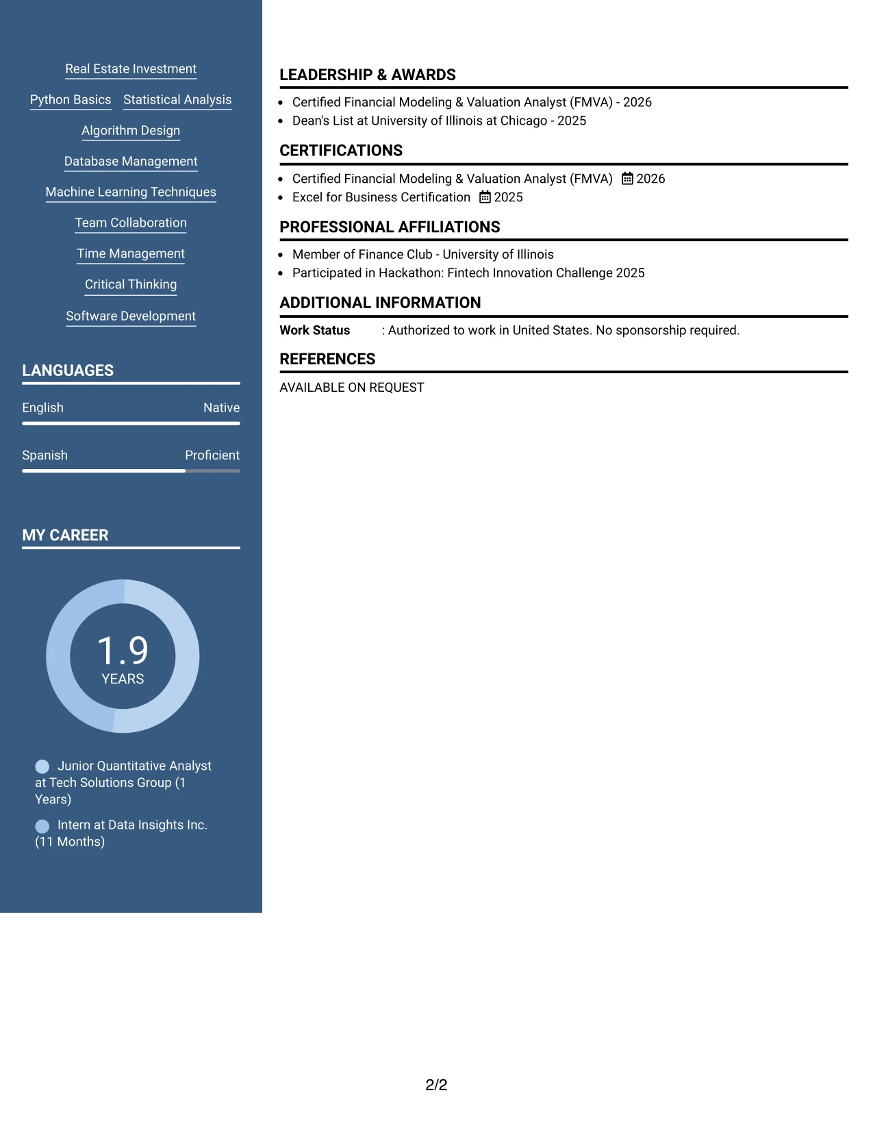 Resume Example Page 2