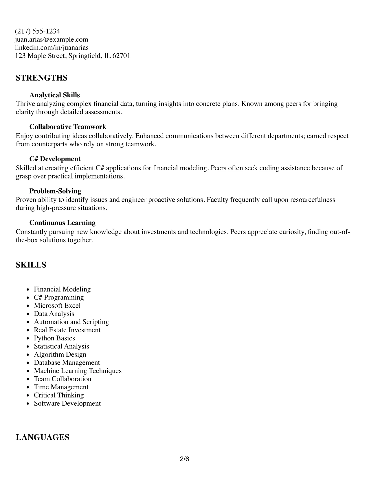 Resume Example Page 2
