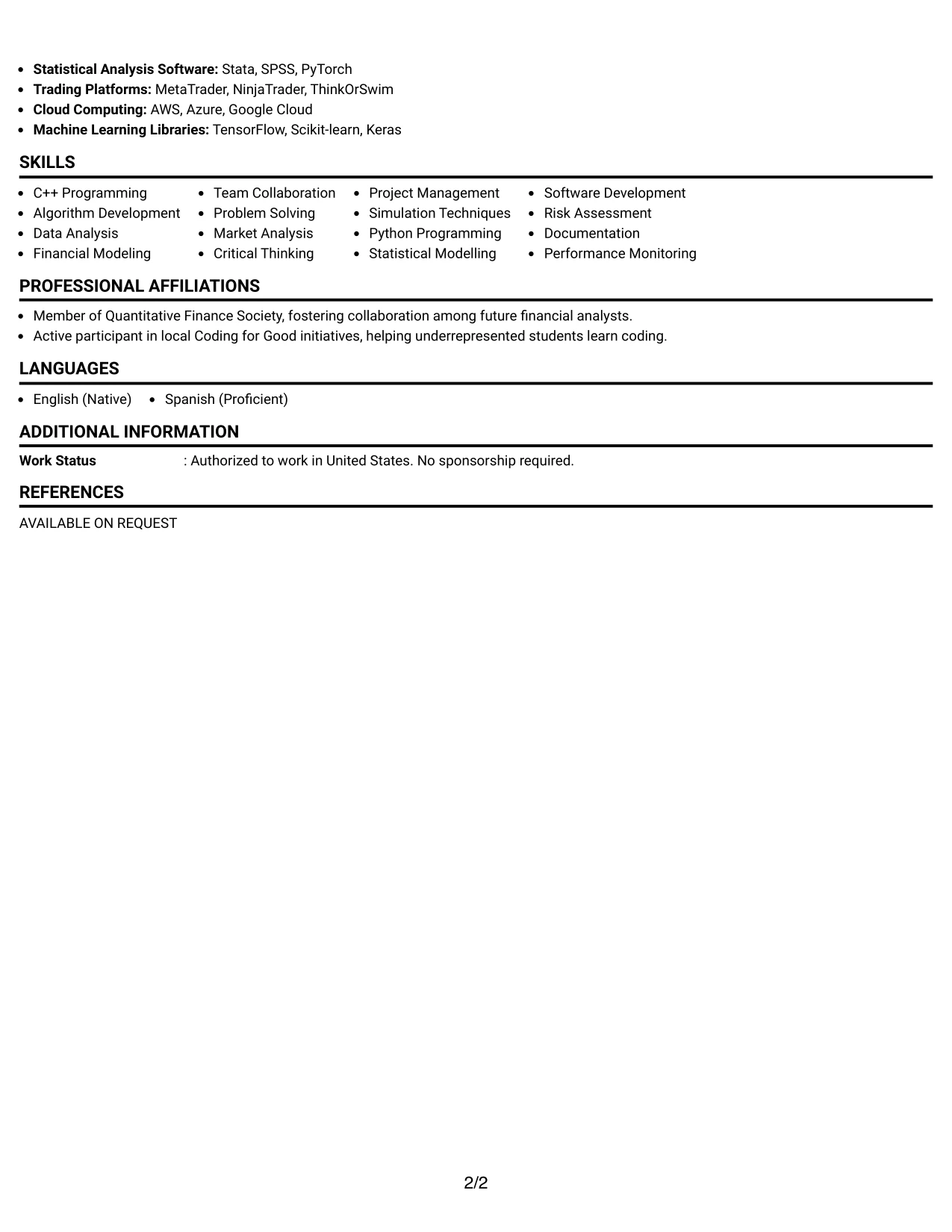 Resume Example Page 2