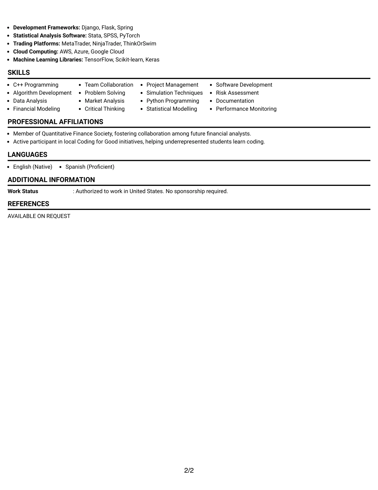 Resume Example Page 2