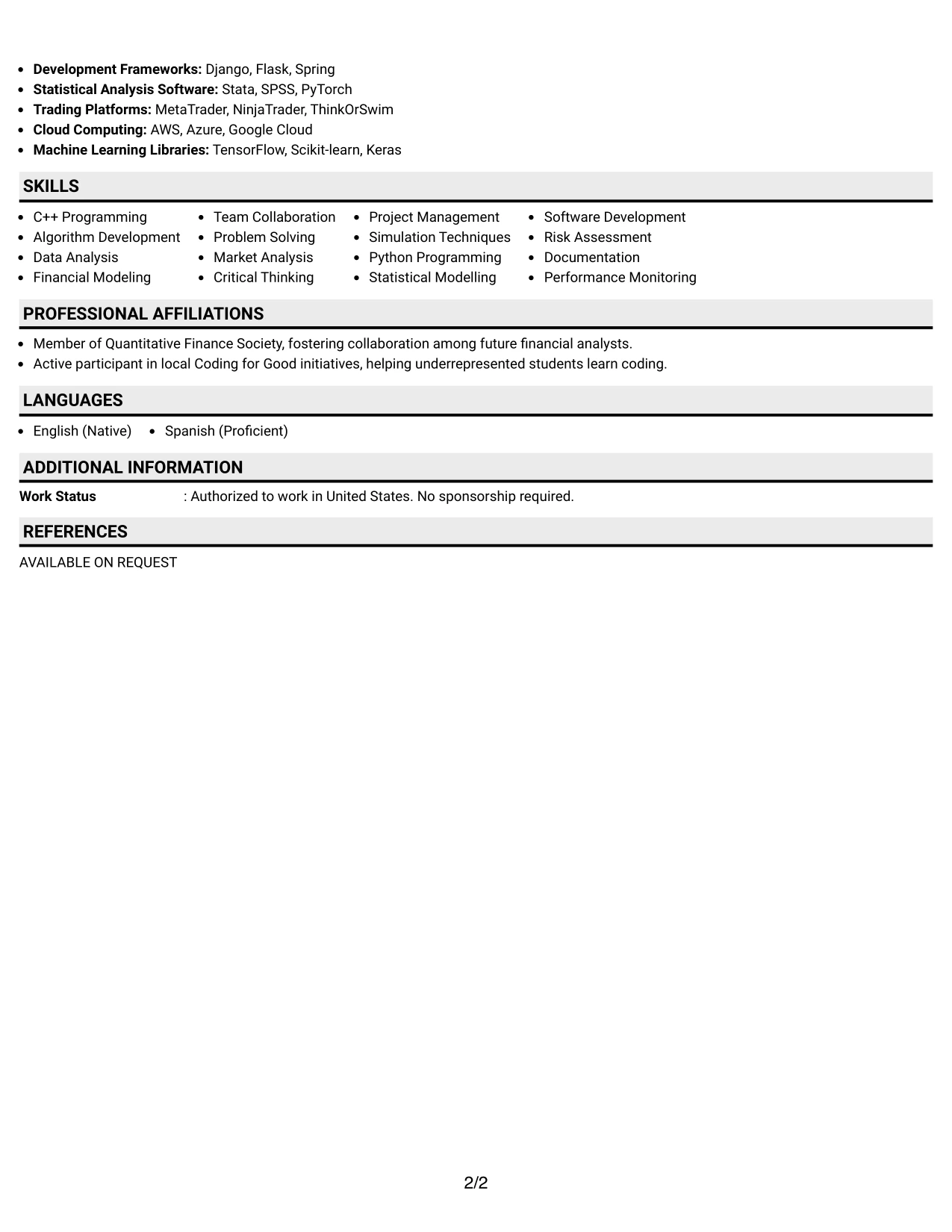 Resume Example Page 2