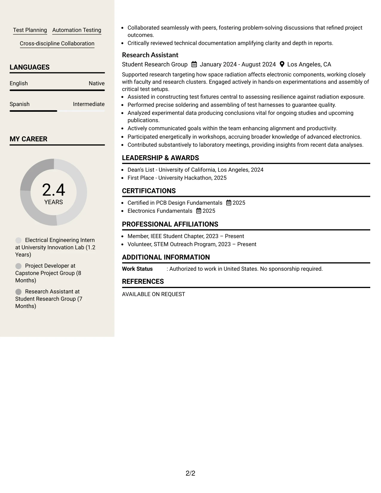 Resume Example Page 2
