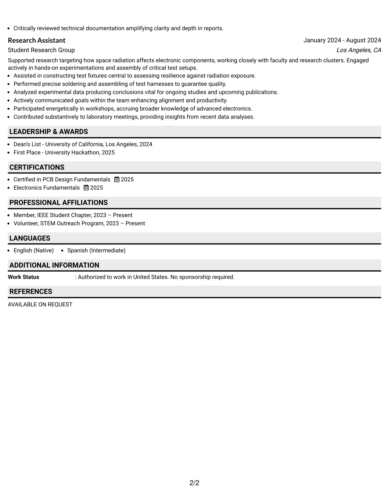 Resume Example Page 2